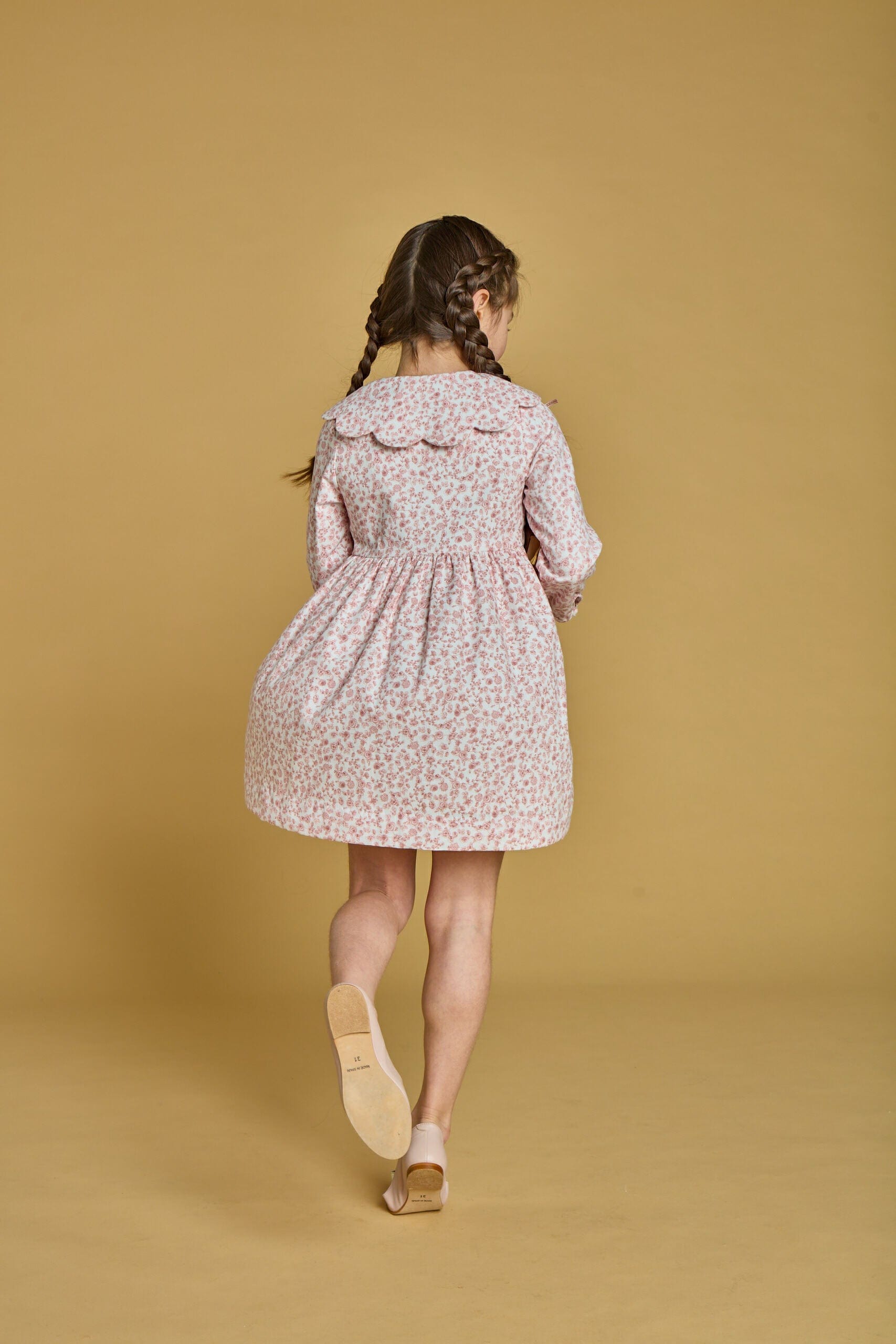 Colette, robe imprimé vieux rose