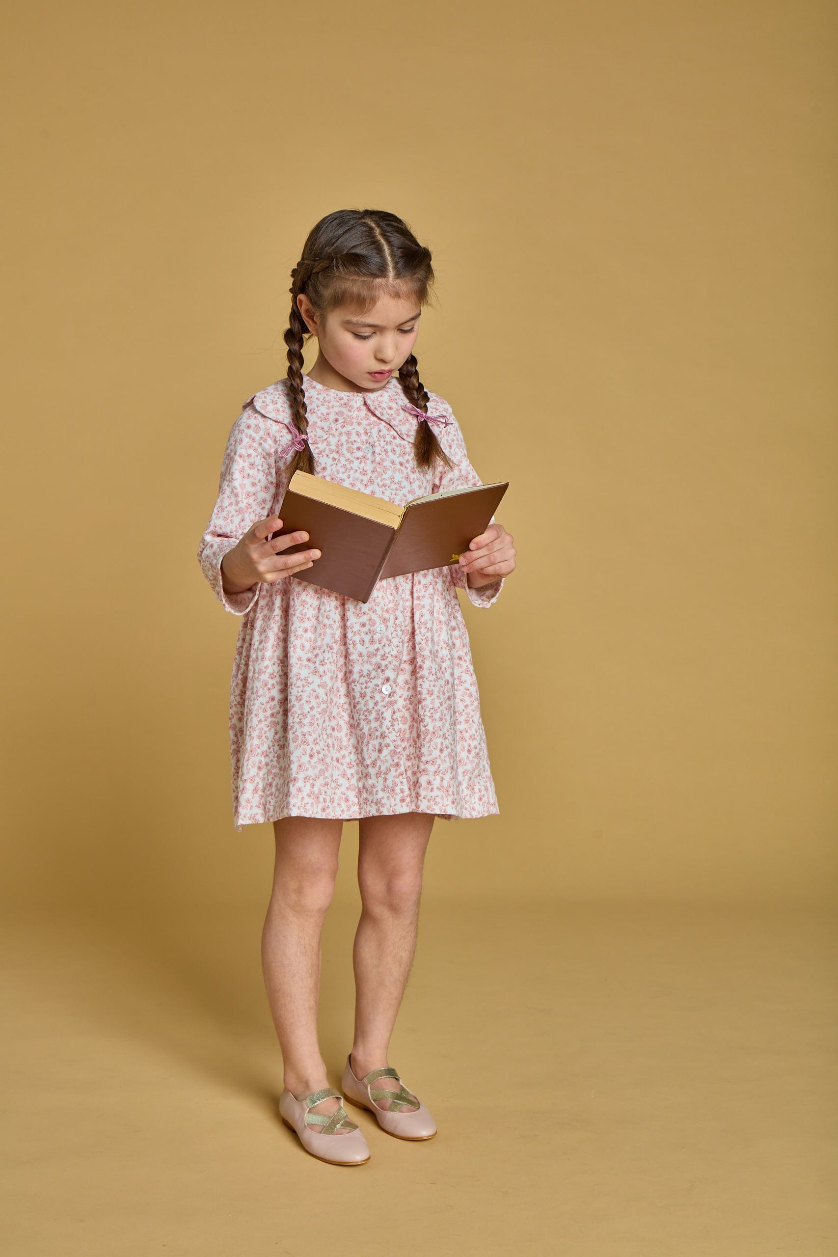 Colette, robe imprimé vieux rose