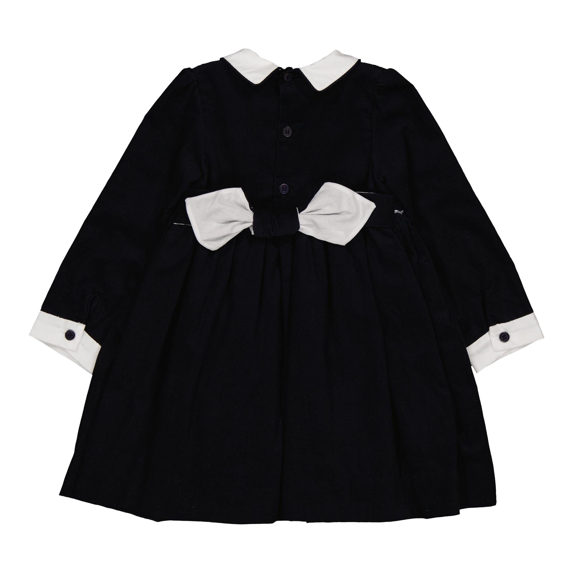 Coline, robe à smocks en velours côtelé marine