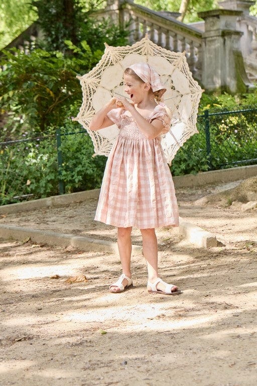 Crocuséa, robe à smocks en seersucker rose sable