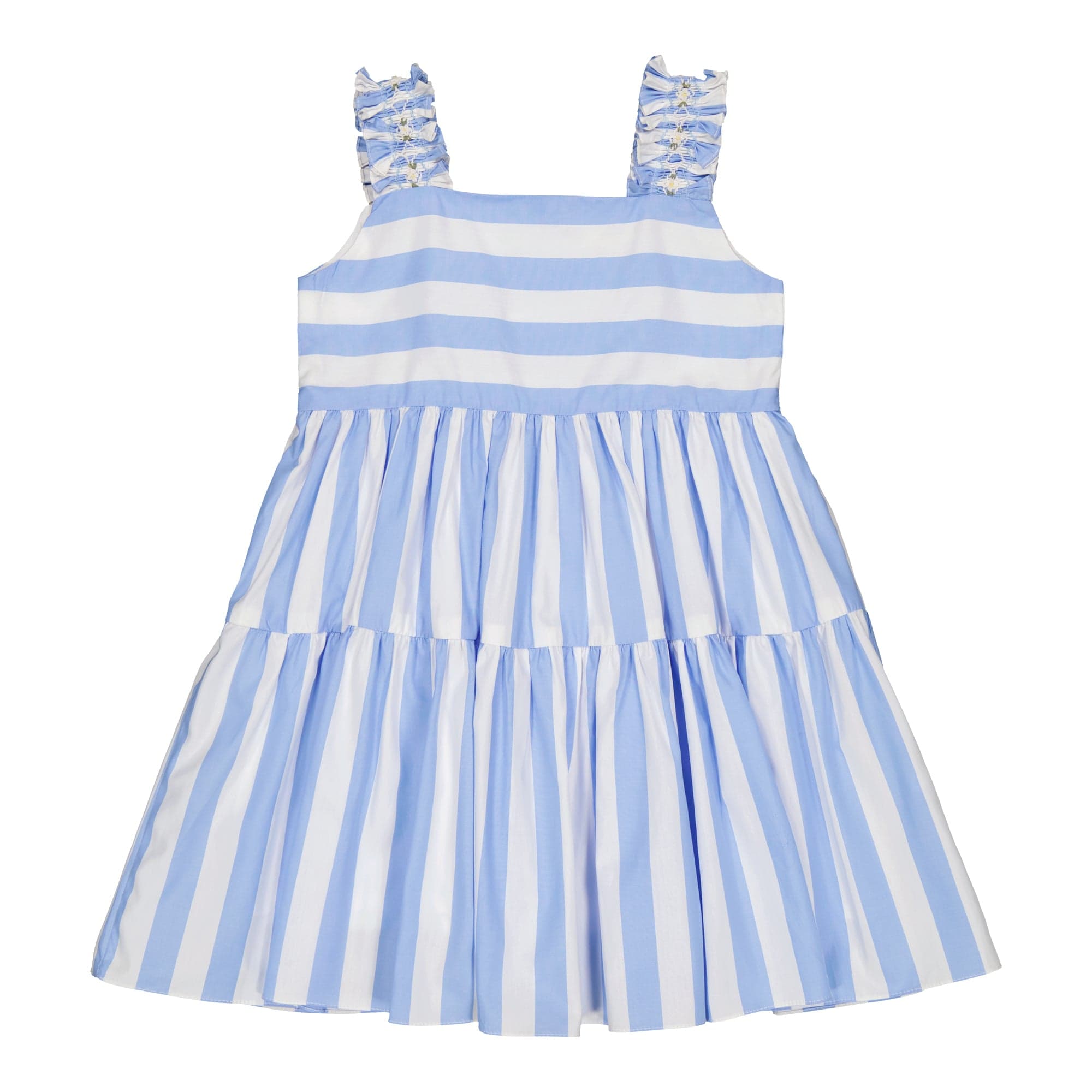 Donatella, robe à smocks à larges rayures bleues