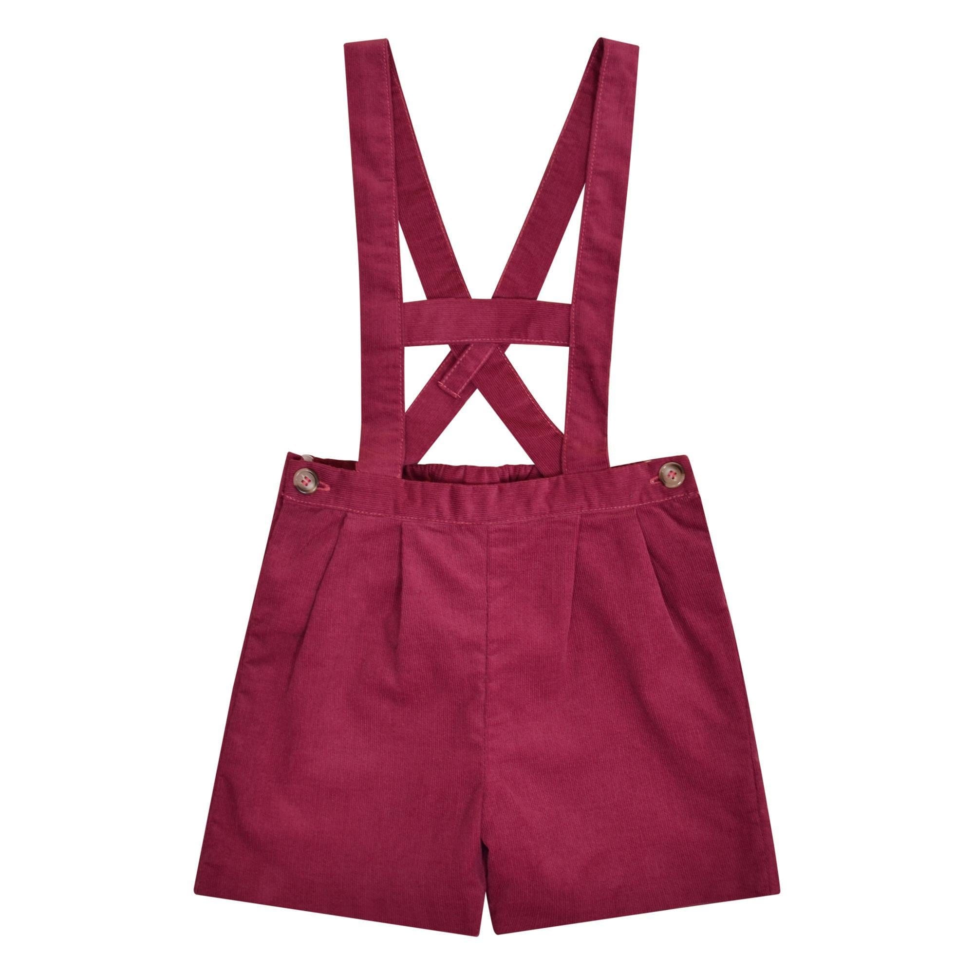 Elias, Salopette barre haute garçon H, en velours côtelé bordeaux - Elias, Boy's high bar dungarees H, in Bordeaux corduroy