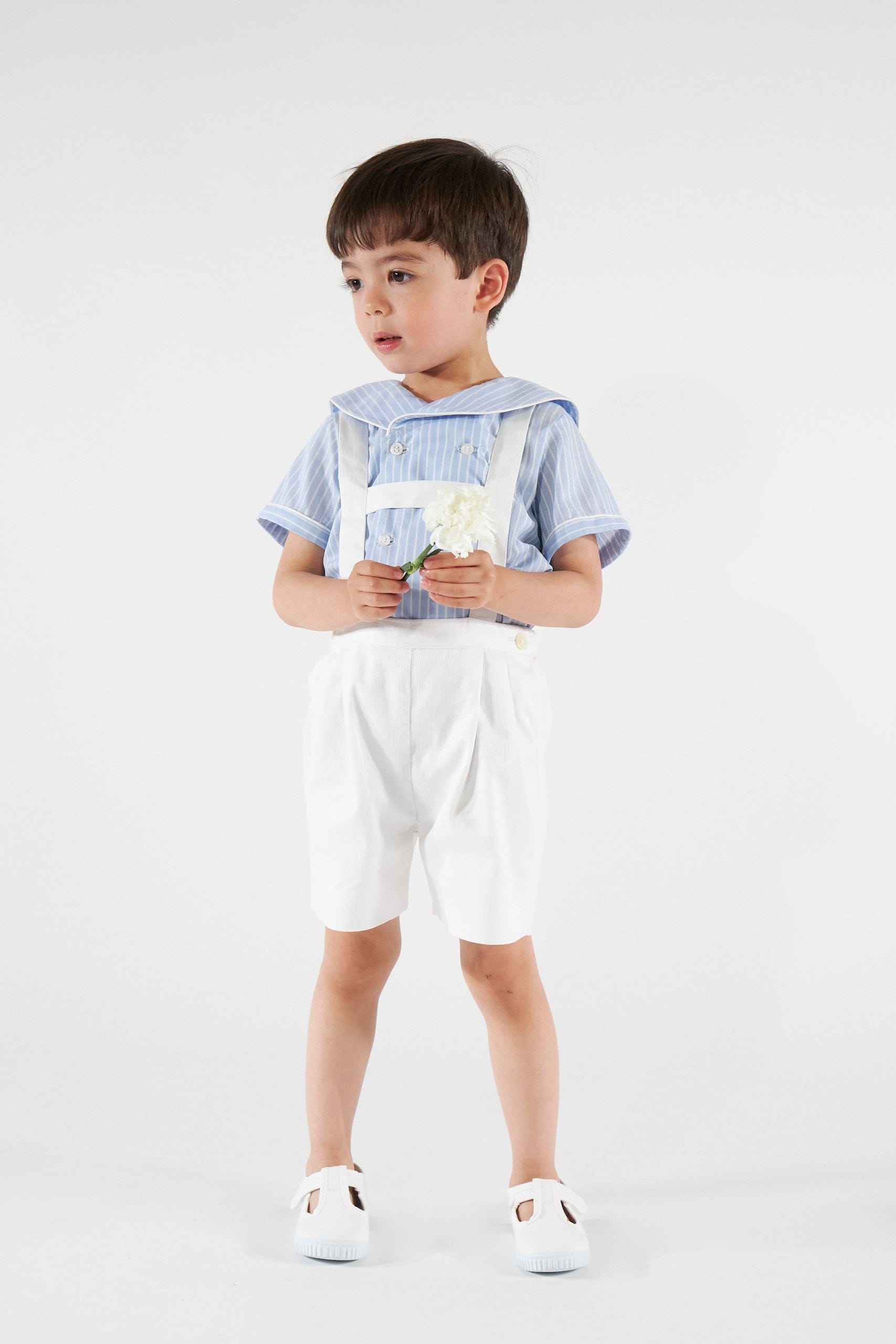 Elias, Salopette garçon, en coton piqué blanc
