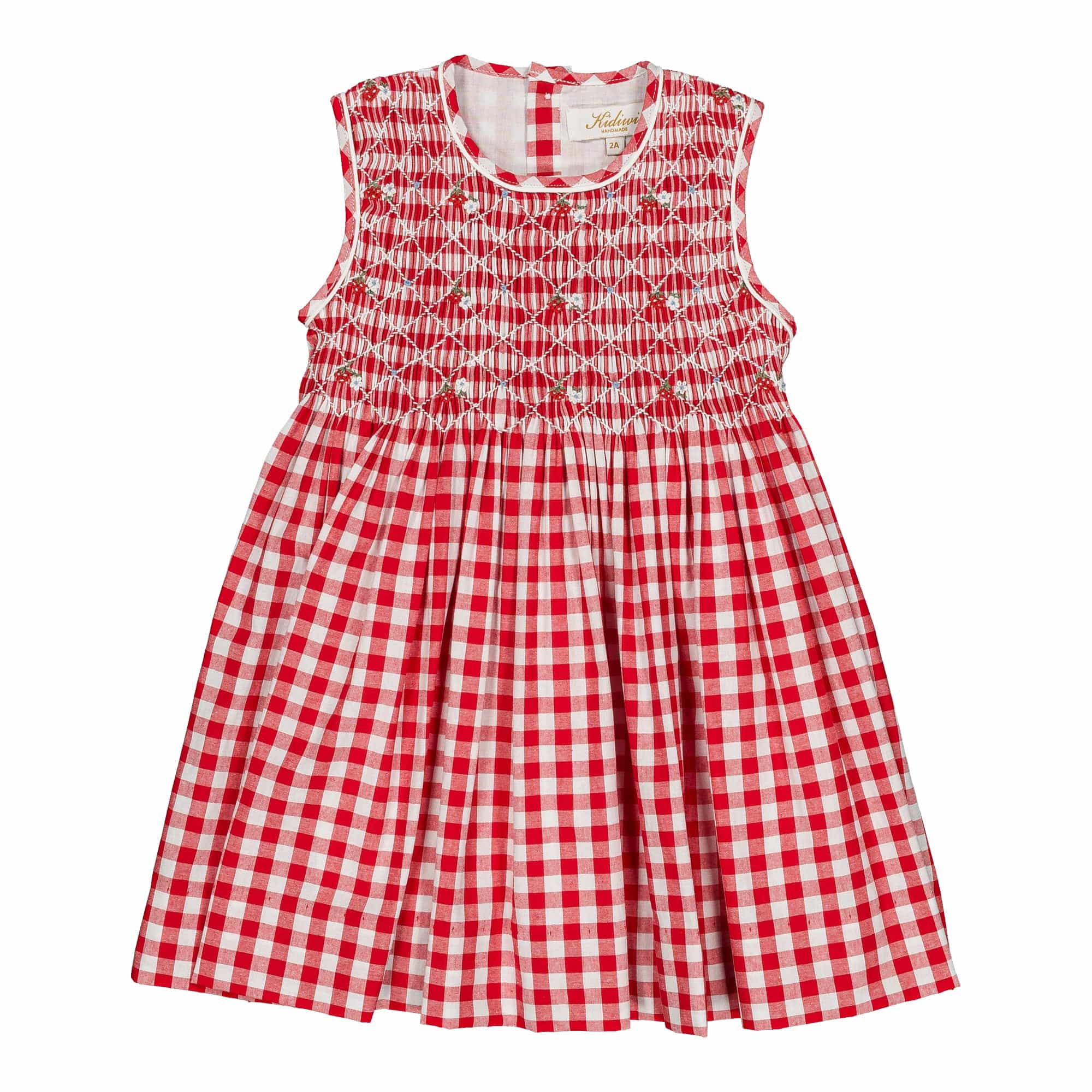 Emma, robe smockée, en vichy rouge moyen