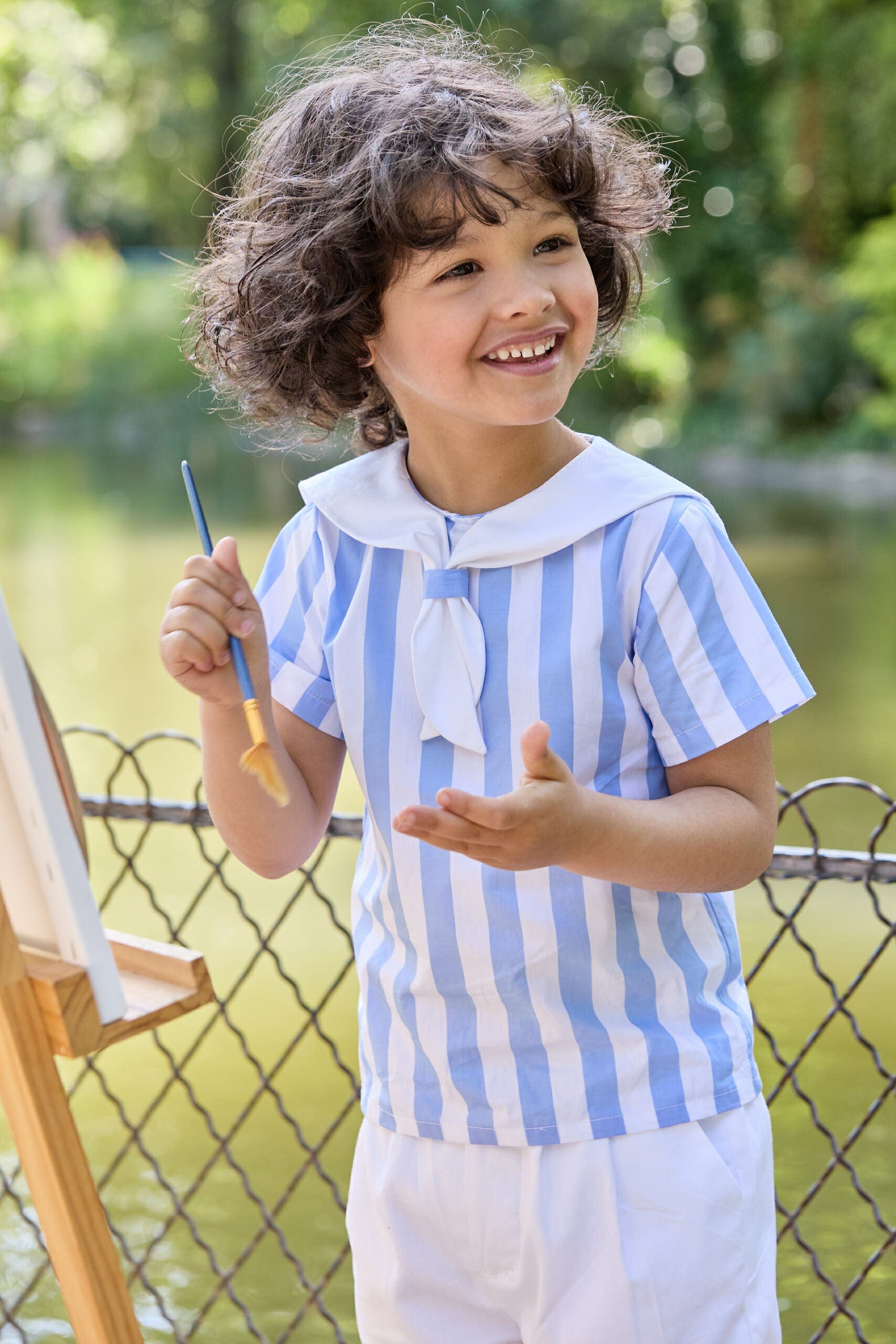 Eustache, blouse à larges rayures bleues