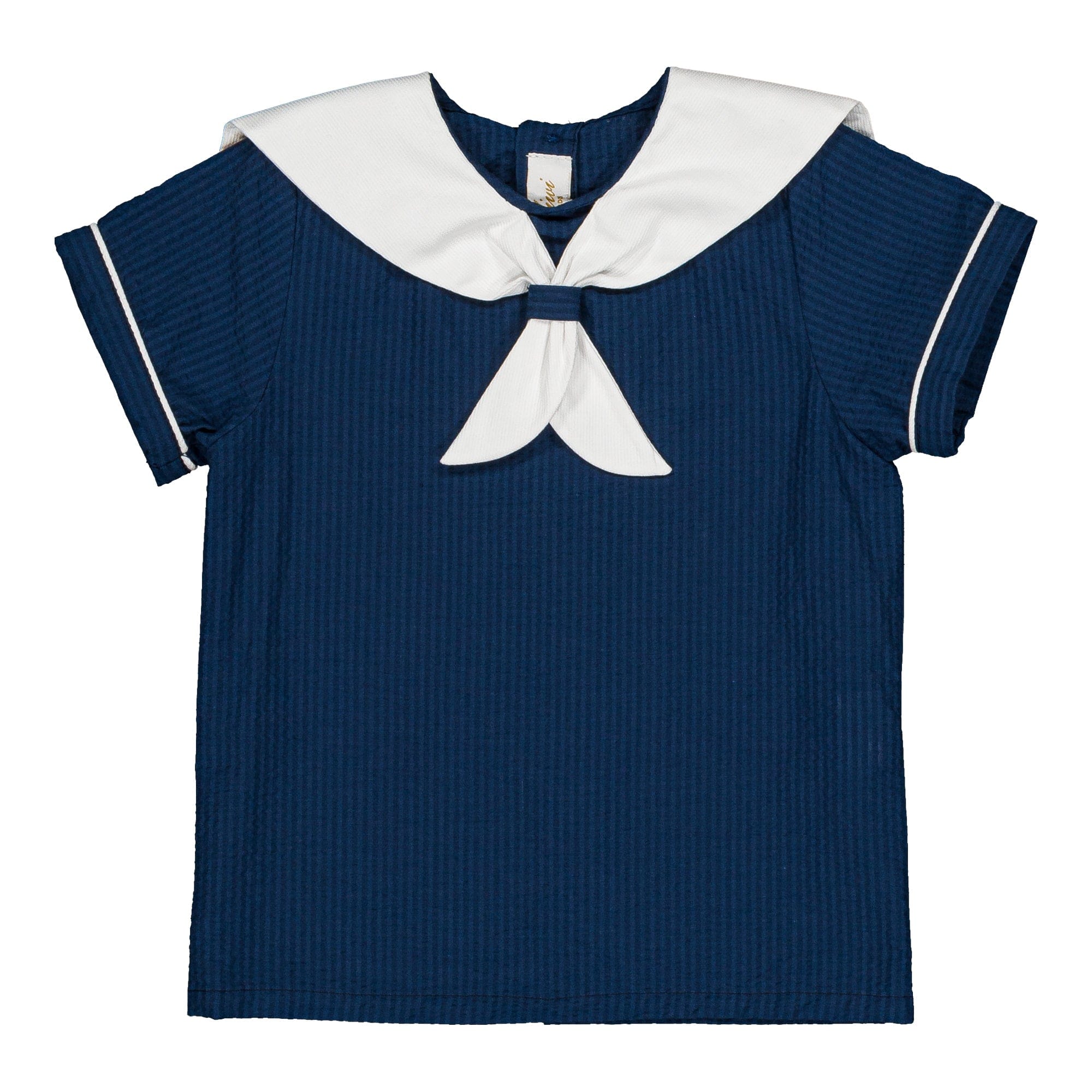 Eustache, blouse garçon, en petites rayures seersucker bleu marine