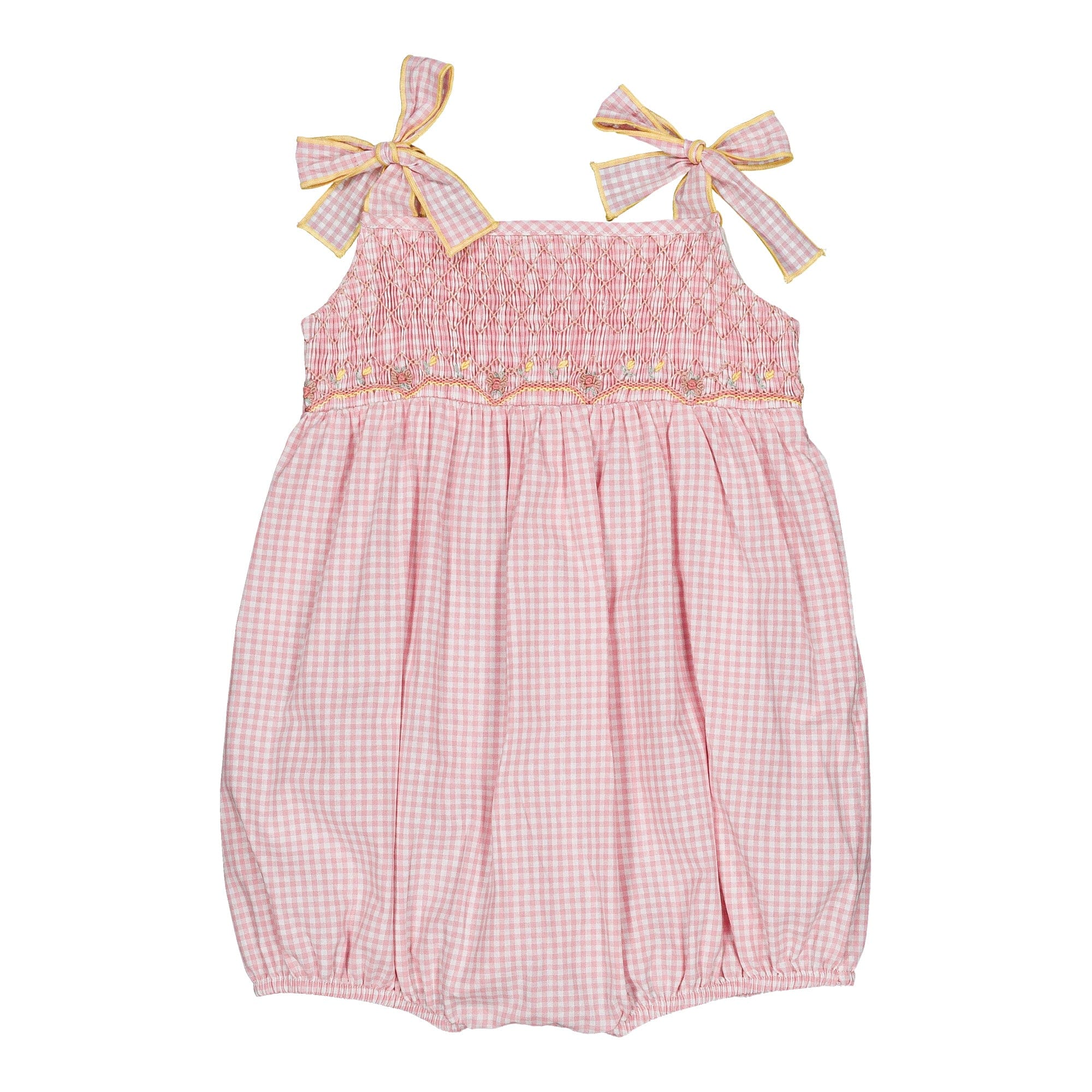 Francine, smocked girl romper, in Candy pink small gingham