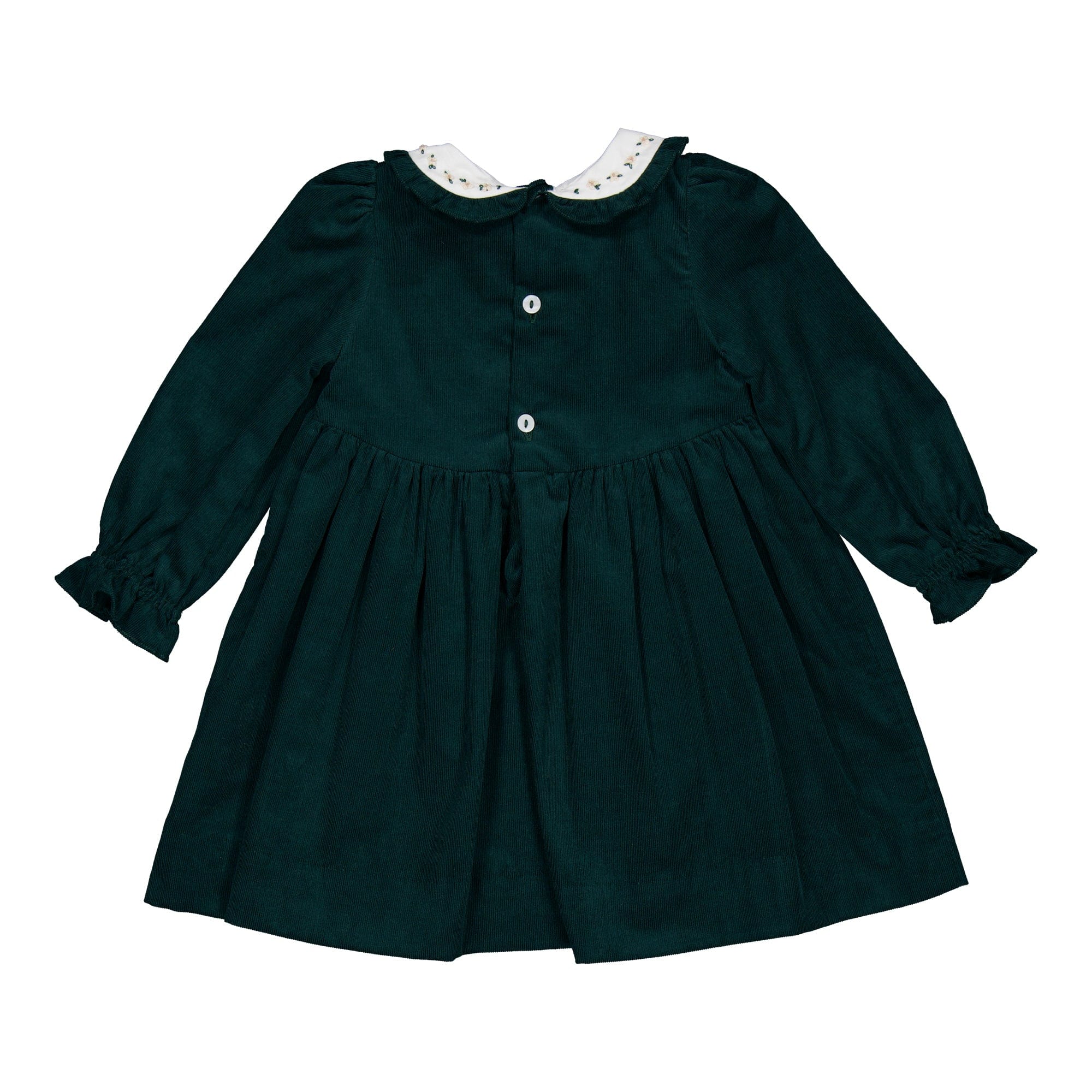Gaïa, robe en velours cotelêt vert pin