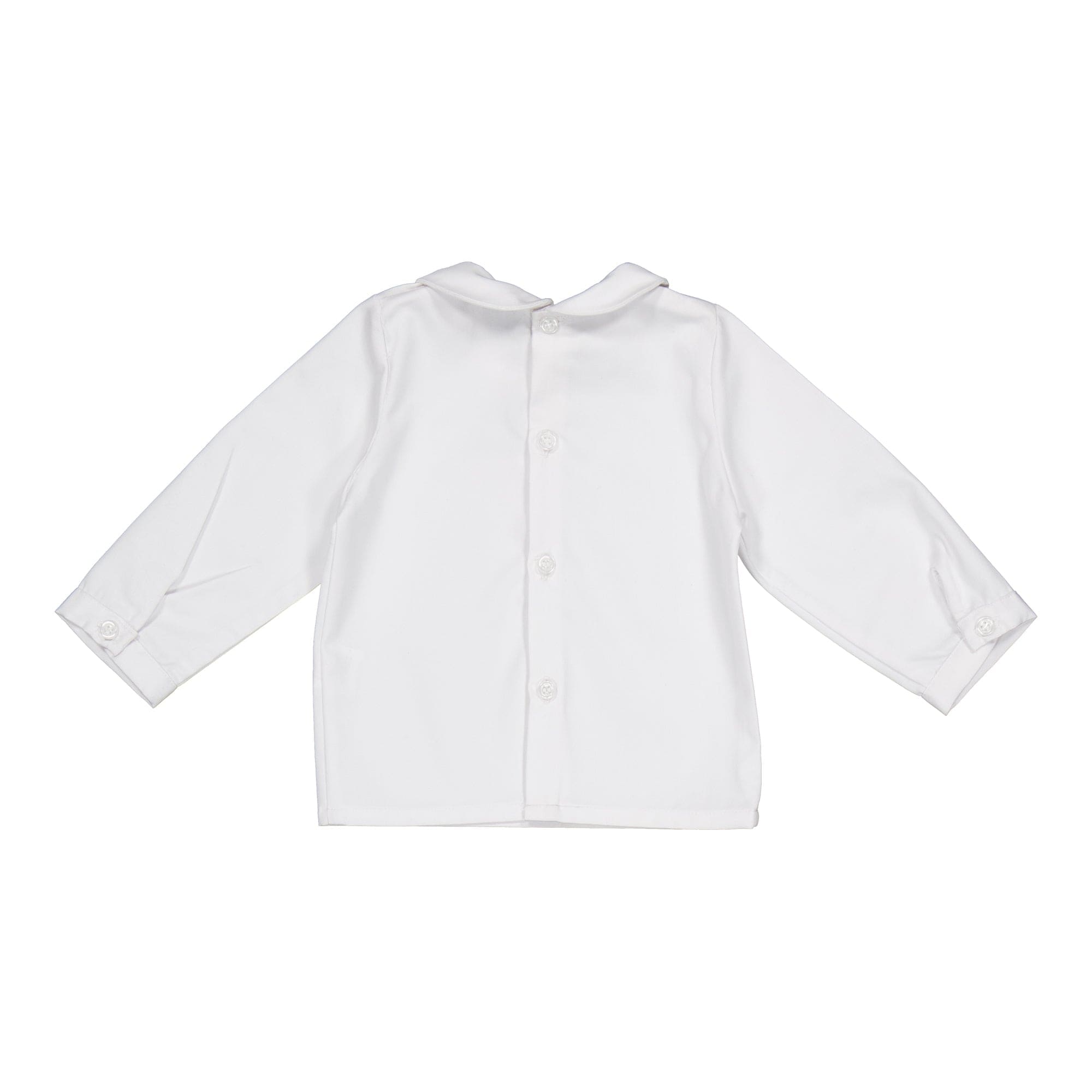 Harry, blouse garçon en twill blanc cassé, broderies noisettes