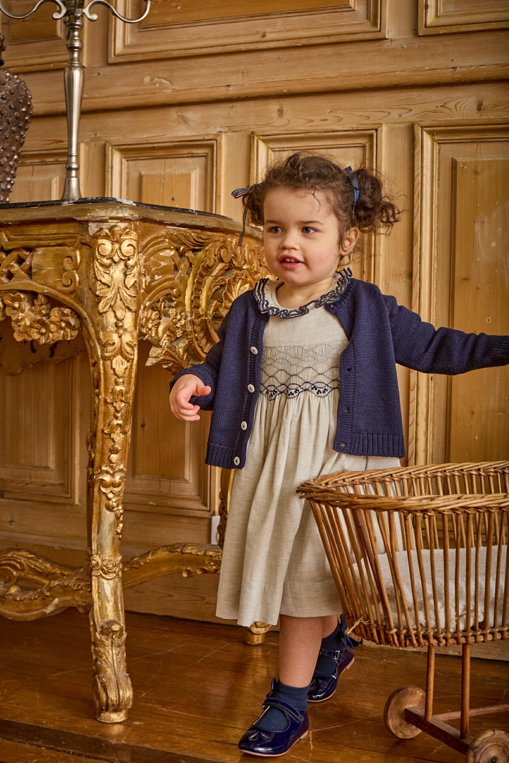 Hars ML, robe smockée en twill de coton biologique gris chiné