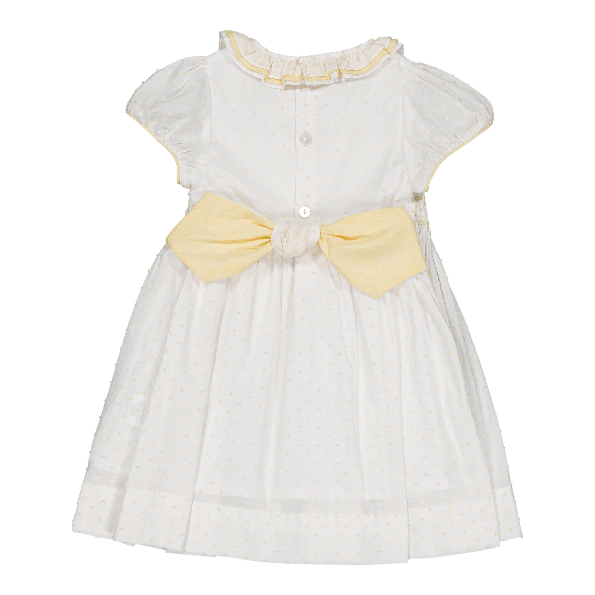 Hars, robe smockée, en Voile blanc avec plumetis jaune