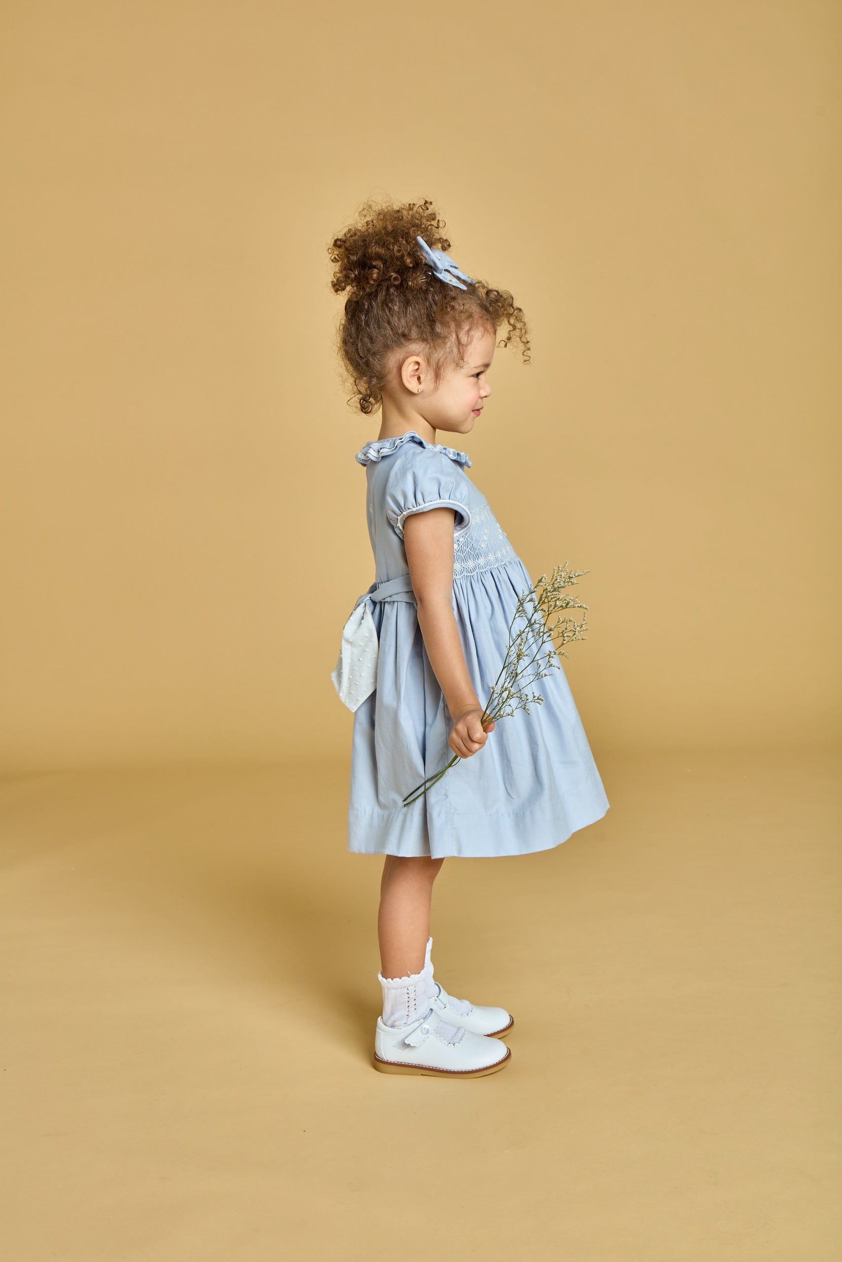 Hars, robe smockée twill de coton biologique bleu artique