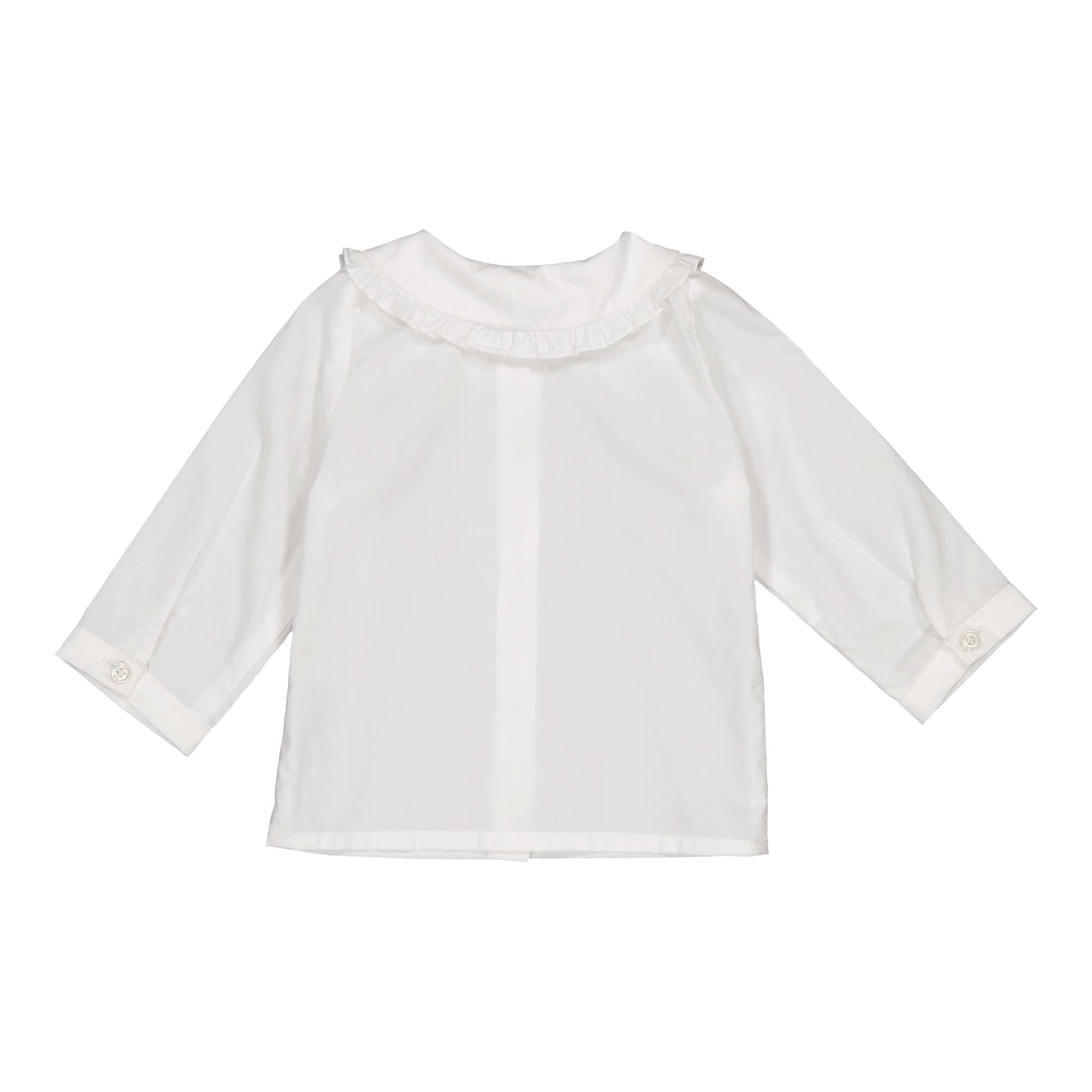 Hélena, chemise fille en popeline blanche et broderies bordeaux