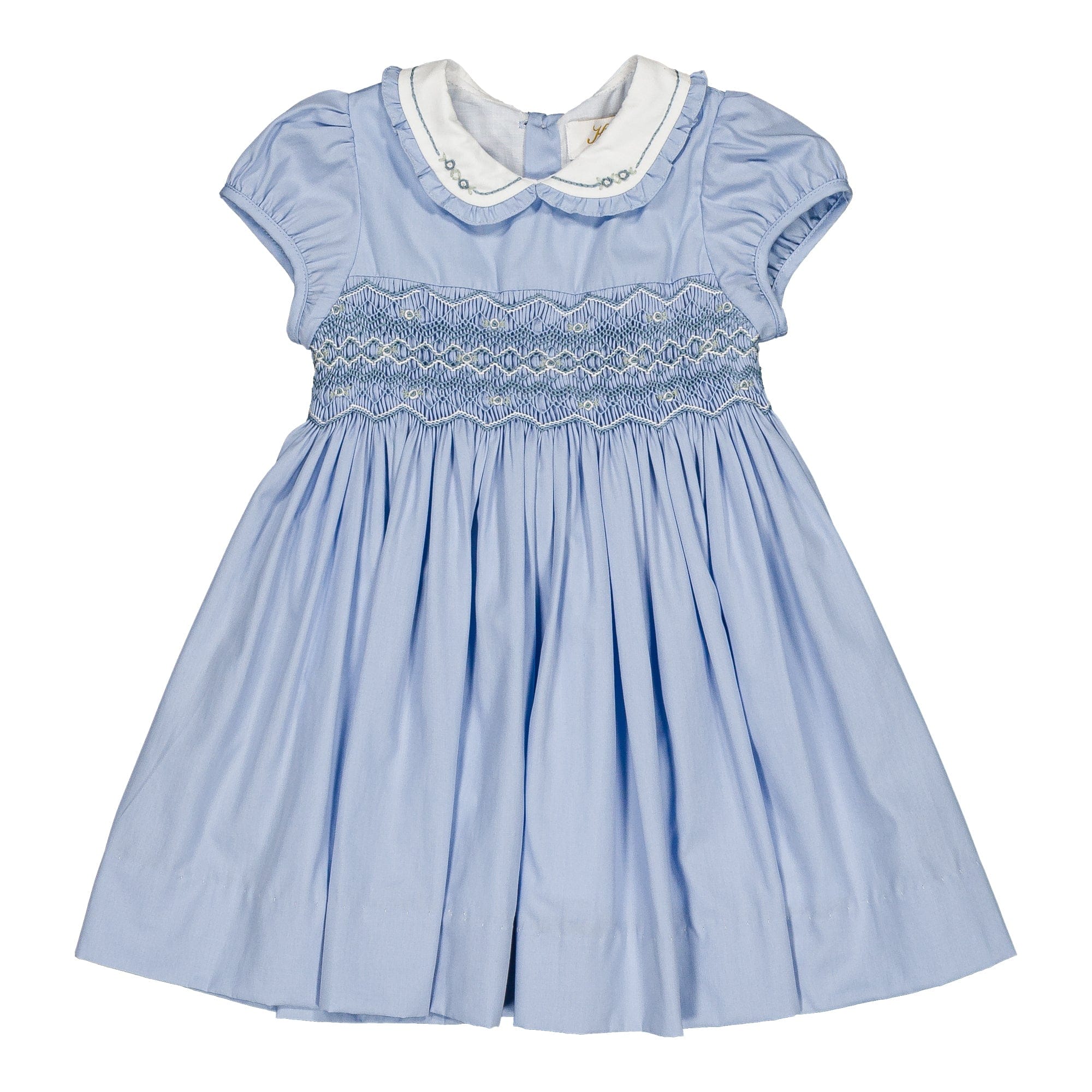 Héloïse, robe smockée, en popeline bleu barbeau