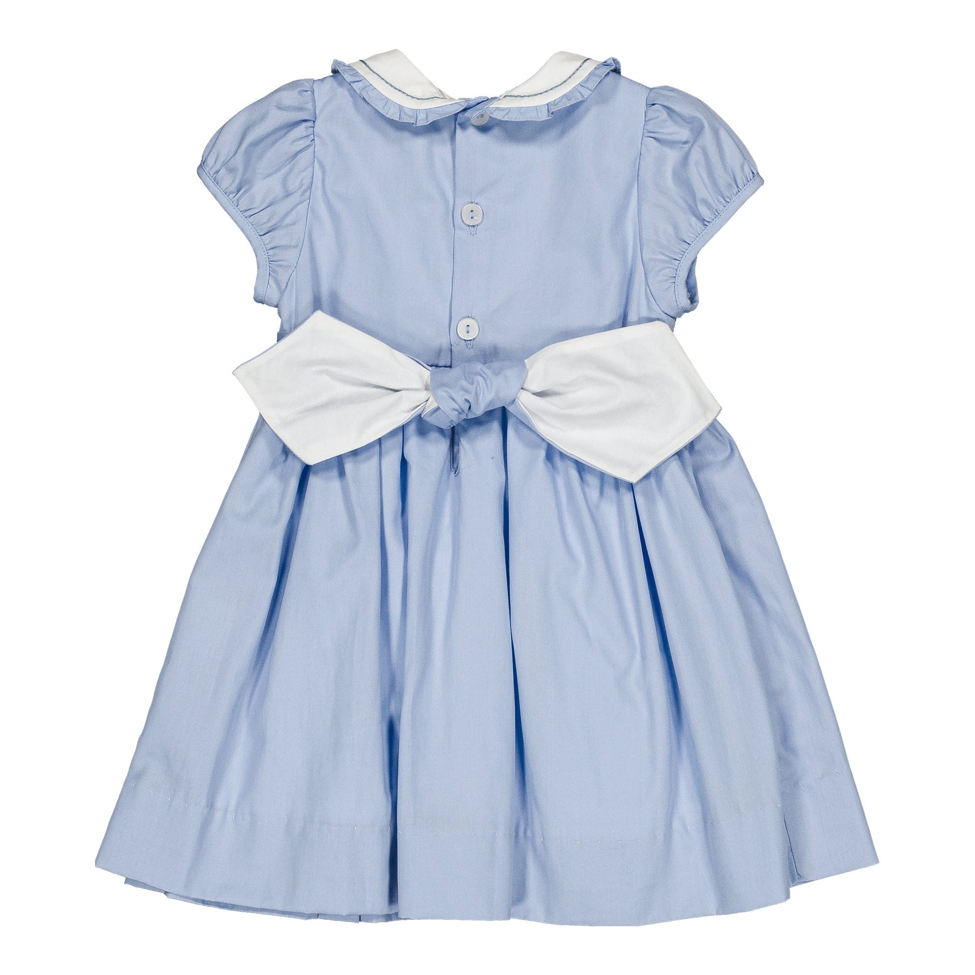 Héloïse, robe smockée, en popeline bleu barbeau