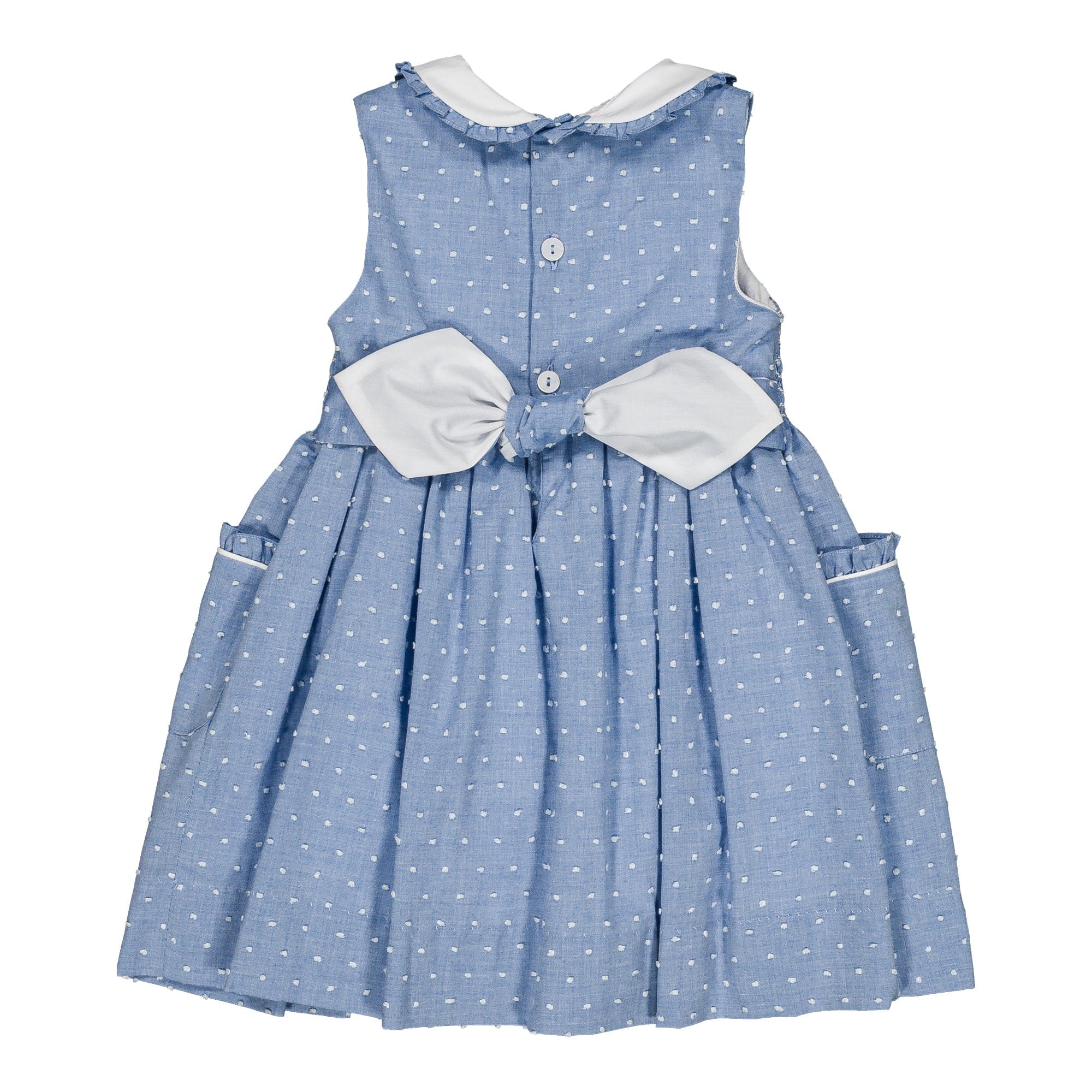 Ixia, robe smockée, en plumetis bleu porcelaine bicolore