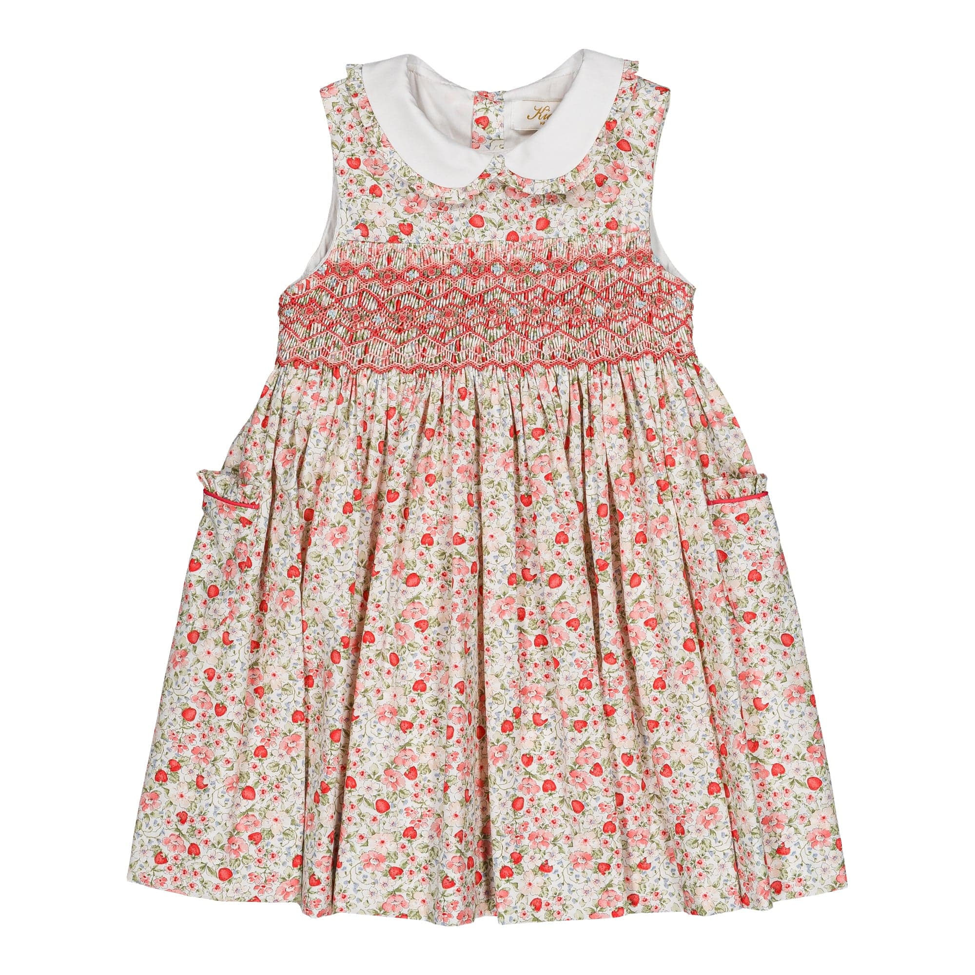 red and white smock dress NEW Will'Beth Red Dress and White Smocked Pinafore with Scalloped Hem