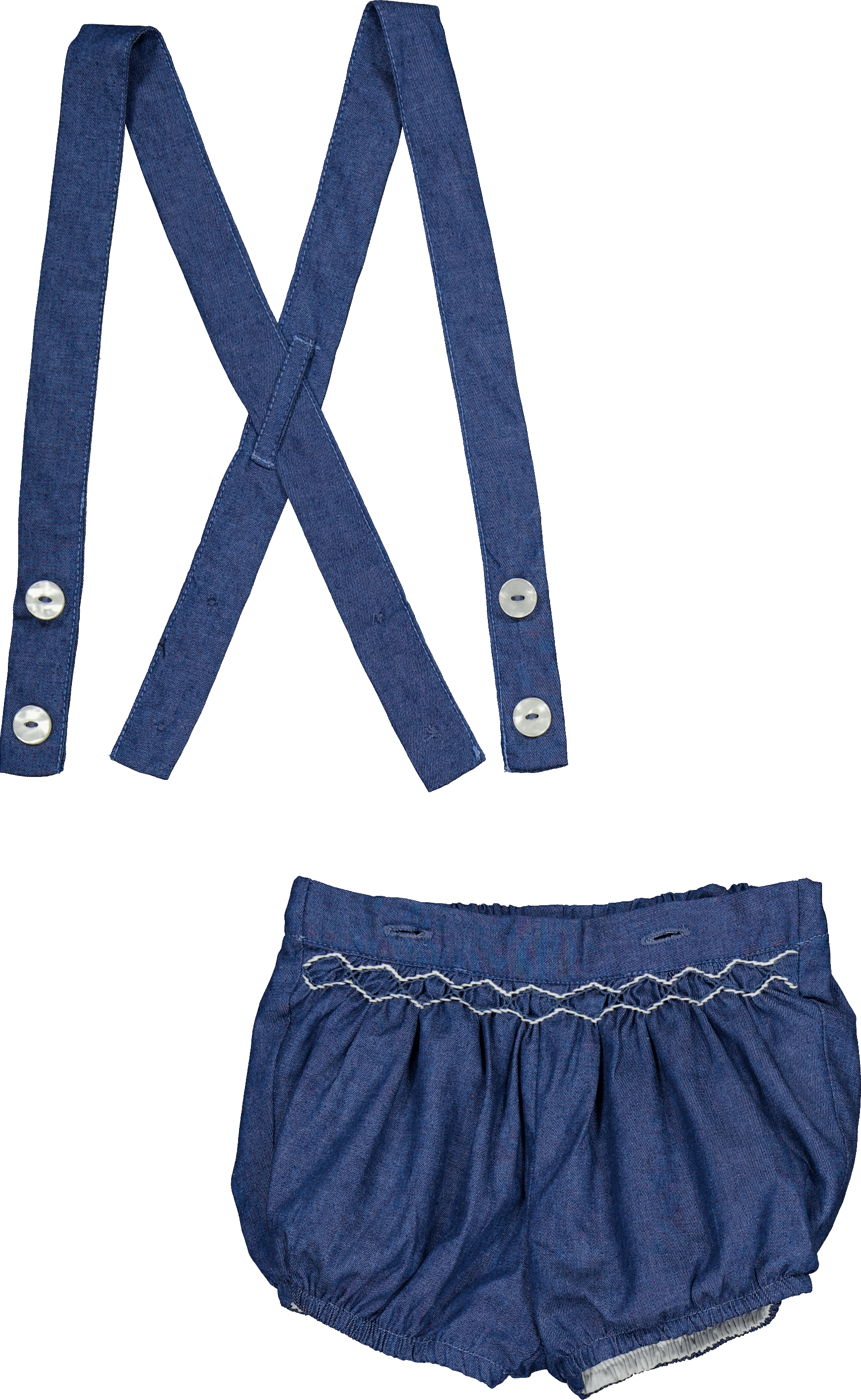 Jack, bloomer smocké à chevrons bleu denim