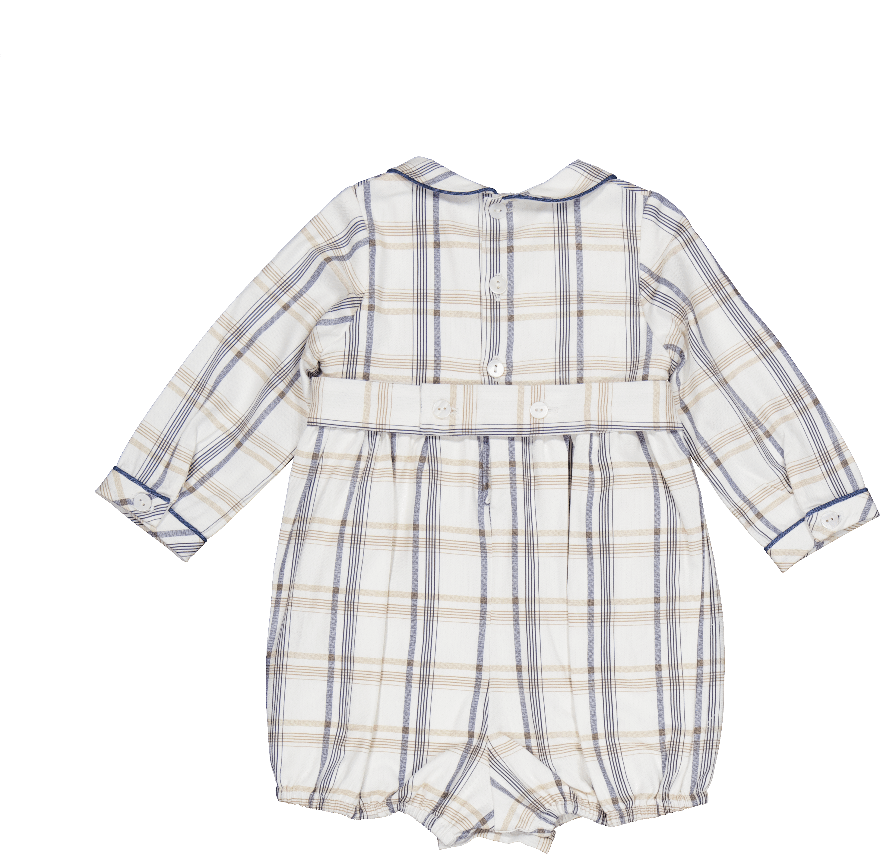 Jeannot barboteuse smockée en tartan beige/marine