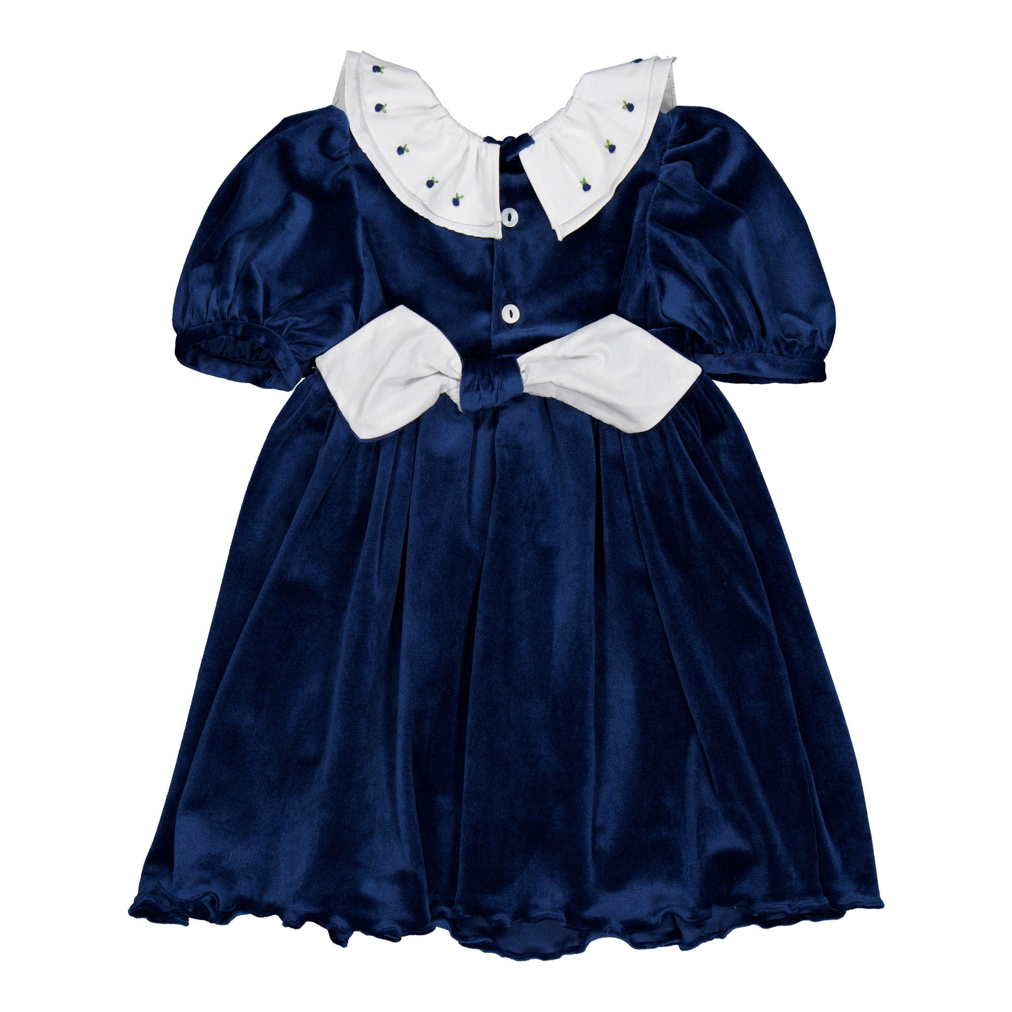 Joséphine, robe smockée, en velours bleu marine