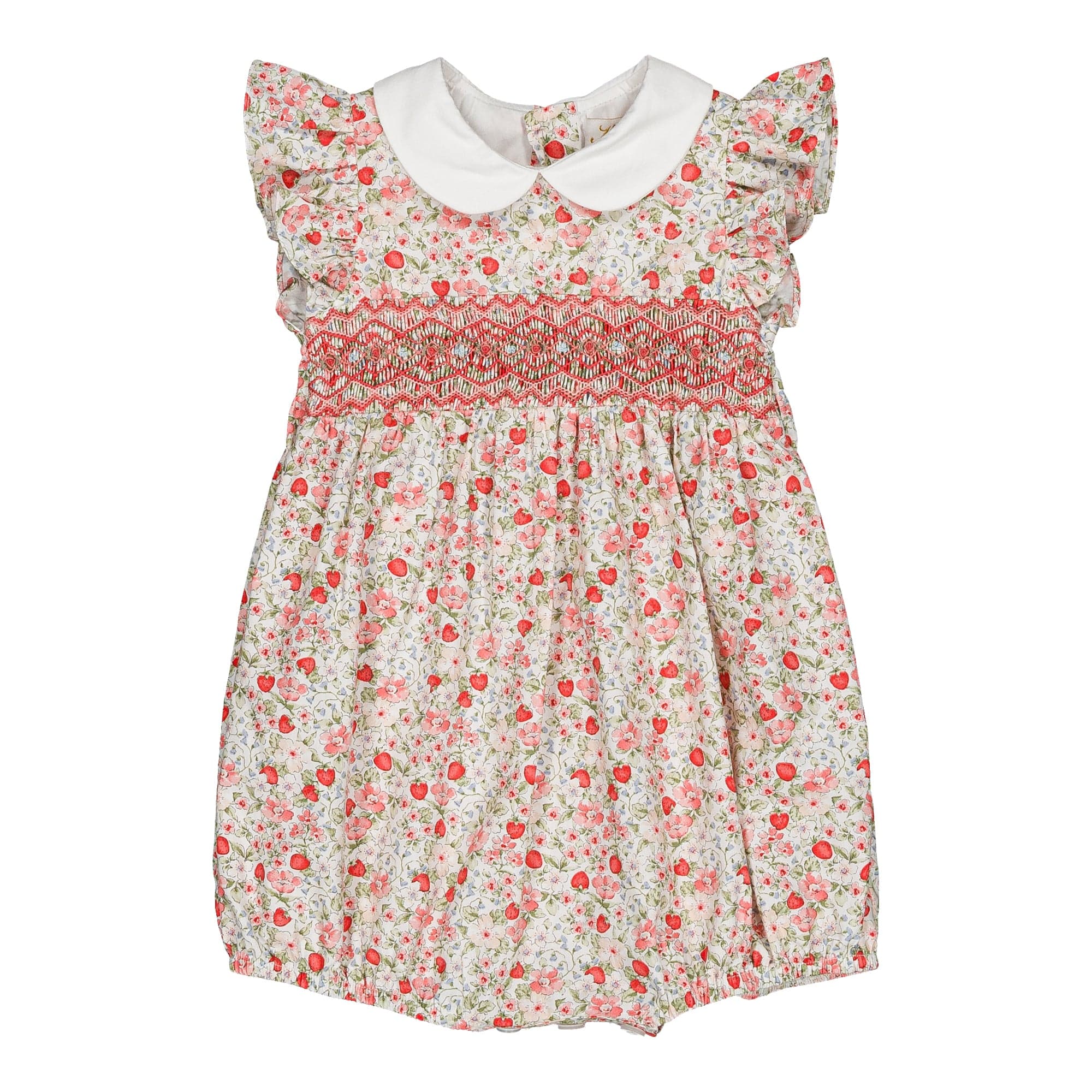 Julyne, barboteuse smockée pour fille, imprimé rouge cerise