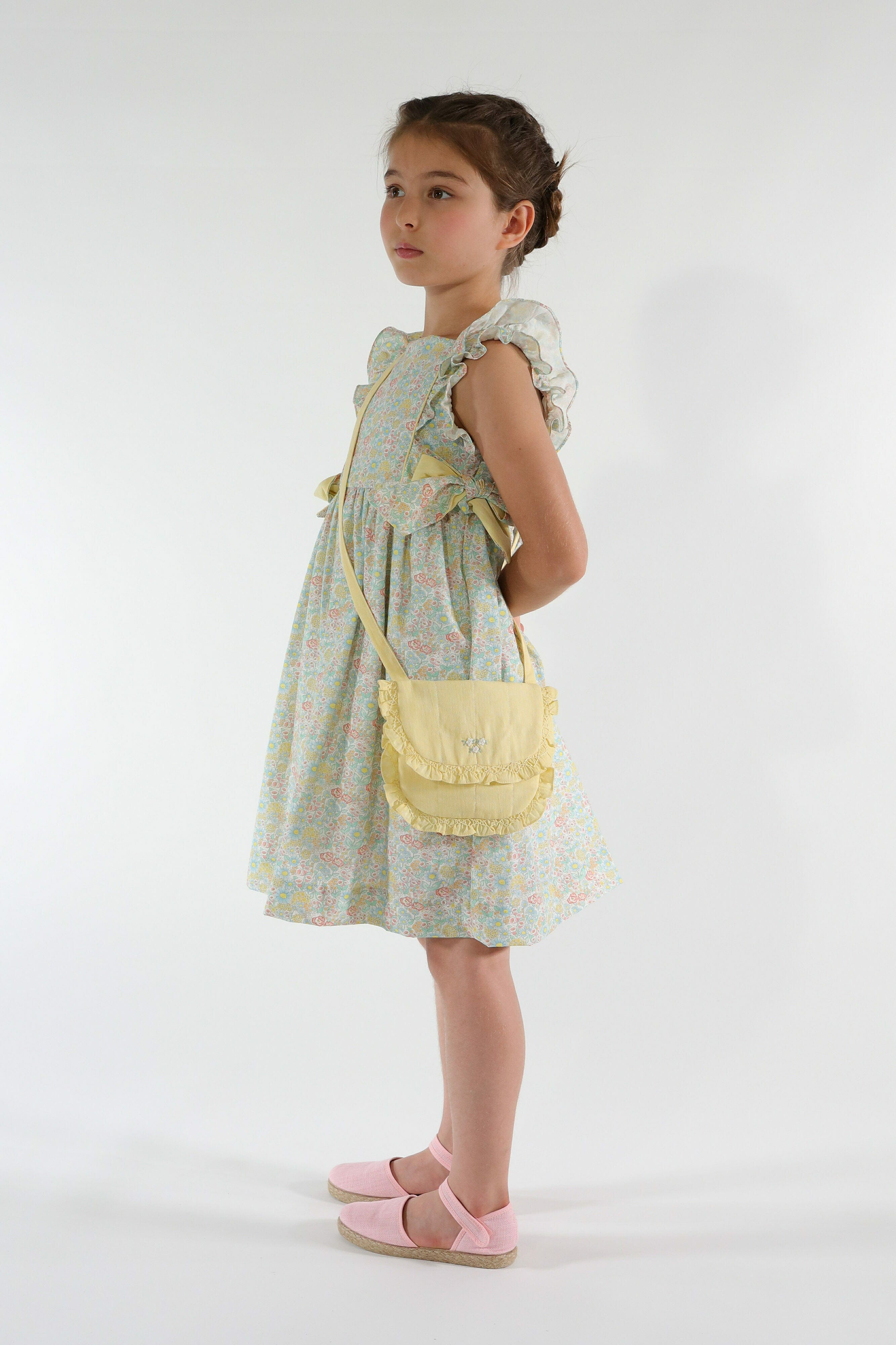 Kiara, dress, in Coral yellow floral print