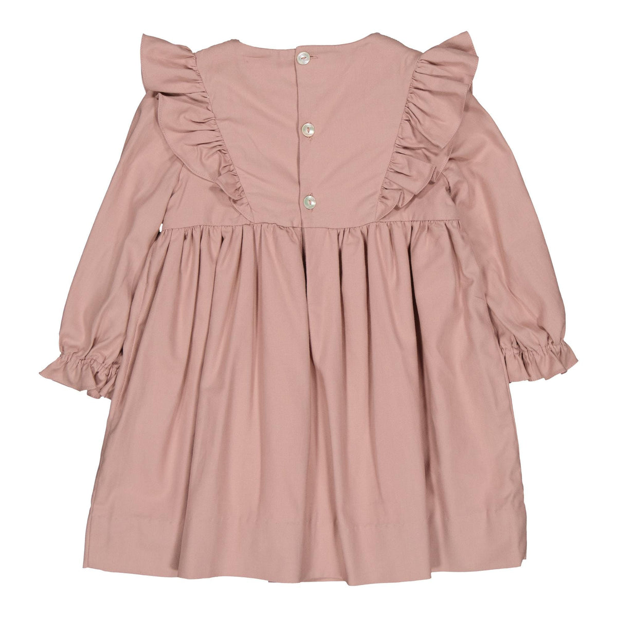 Léa-Rosa, robe à smocks en sergé de coton biologique sable rose
