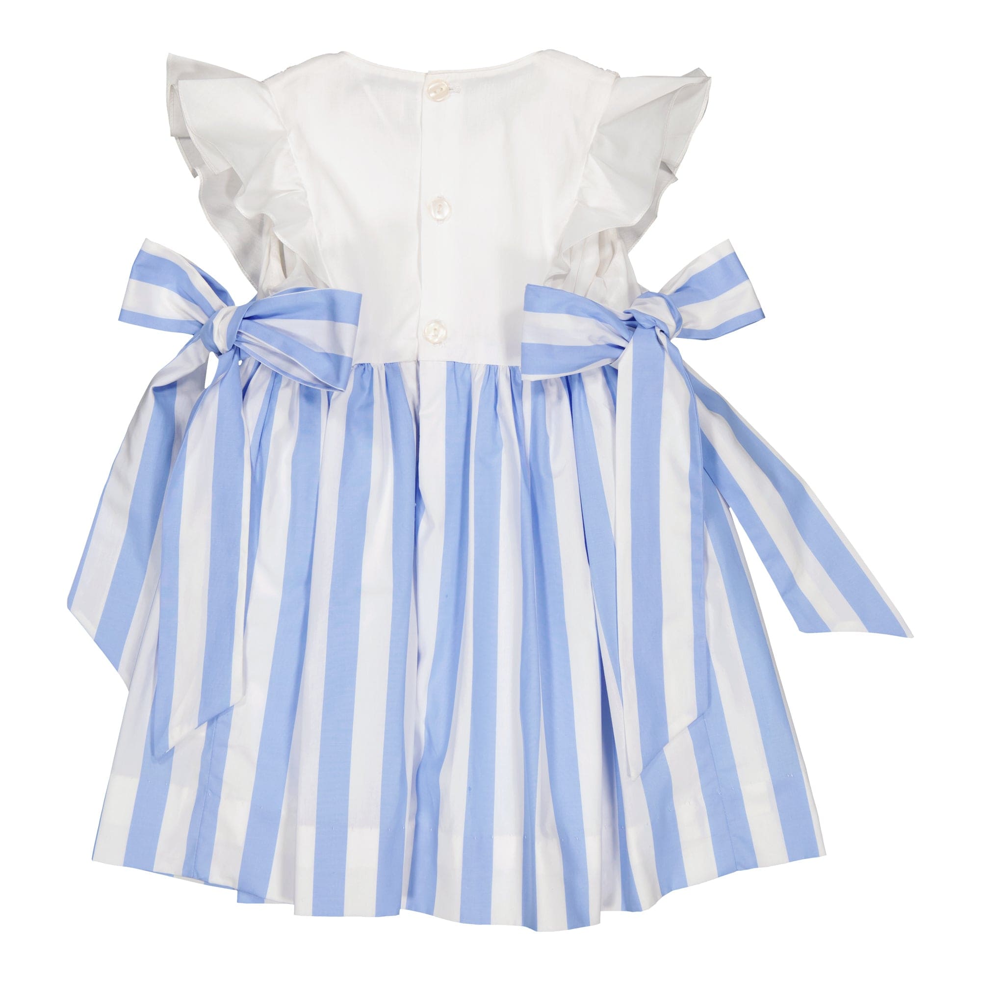 Léanne, robe à smocks à larges rayures bleues