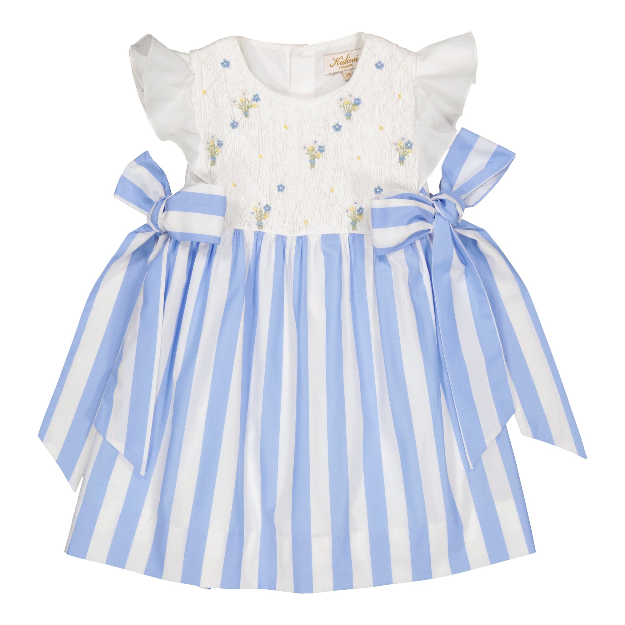 Léanne, robe à smocks à larges rayures bleues