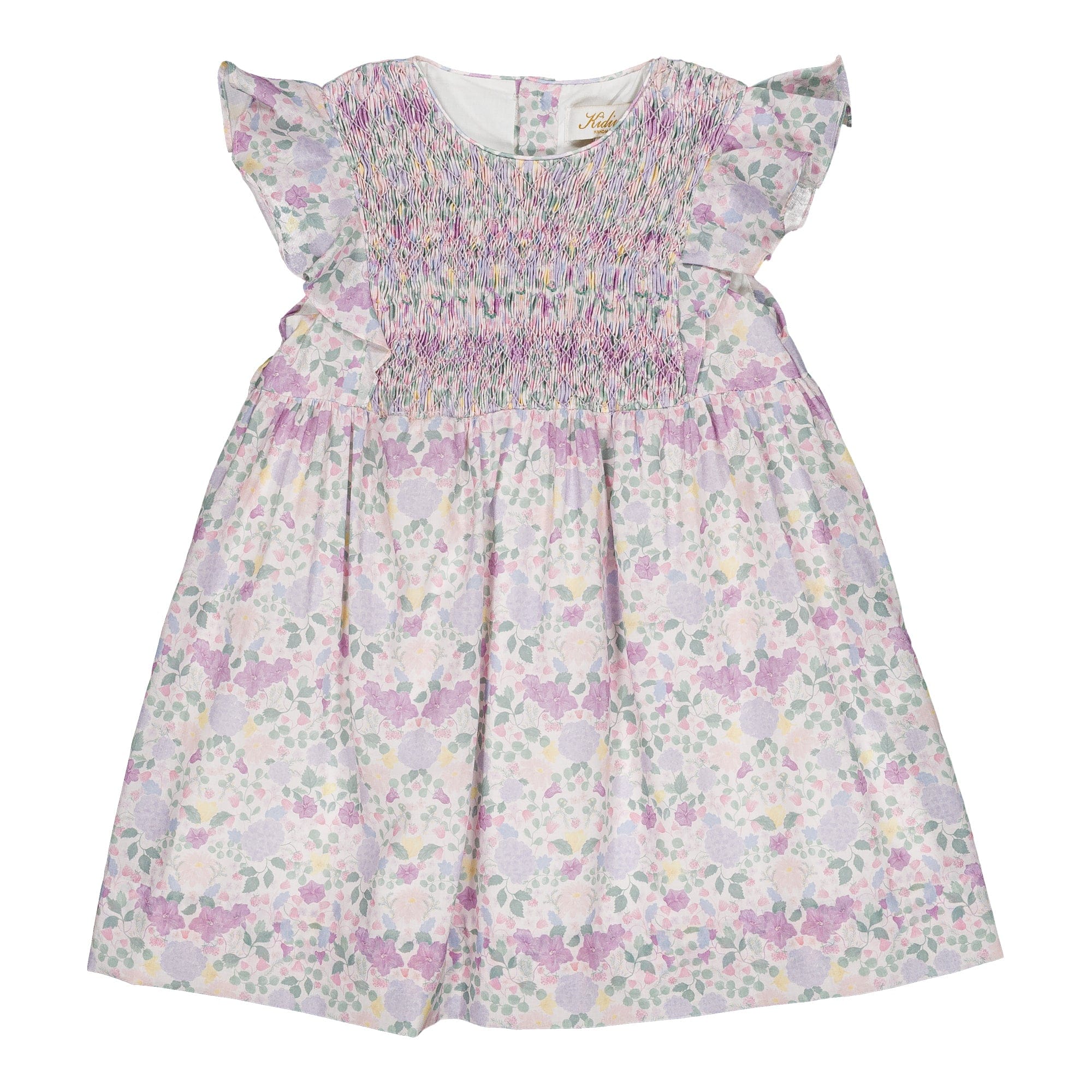 Léanne, smocked dress, in Exclusive Lilac and pink garden print