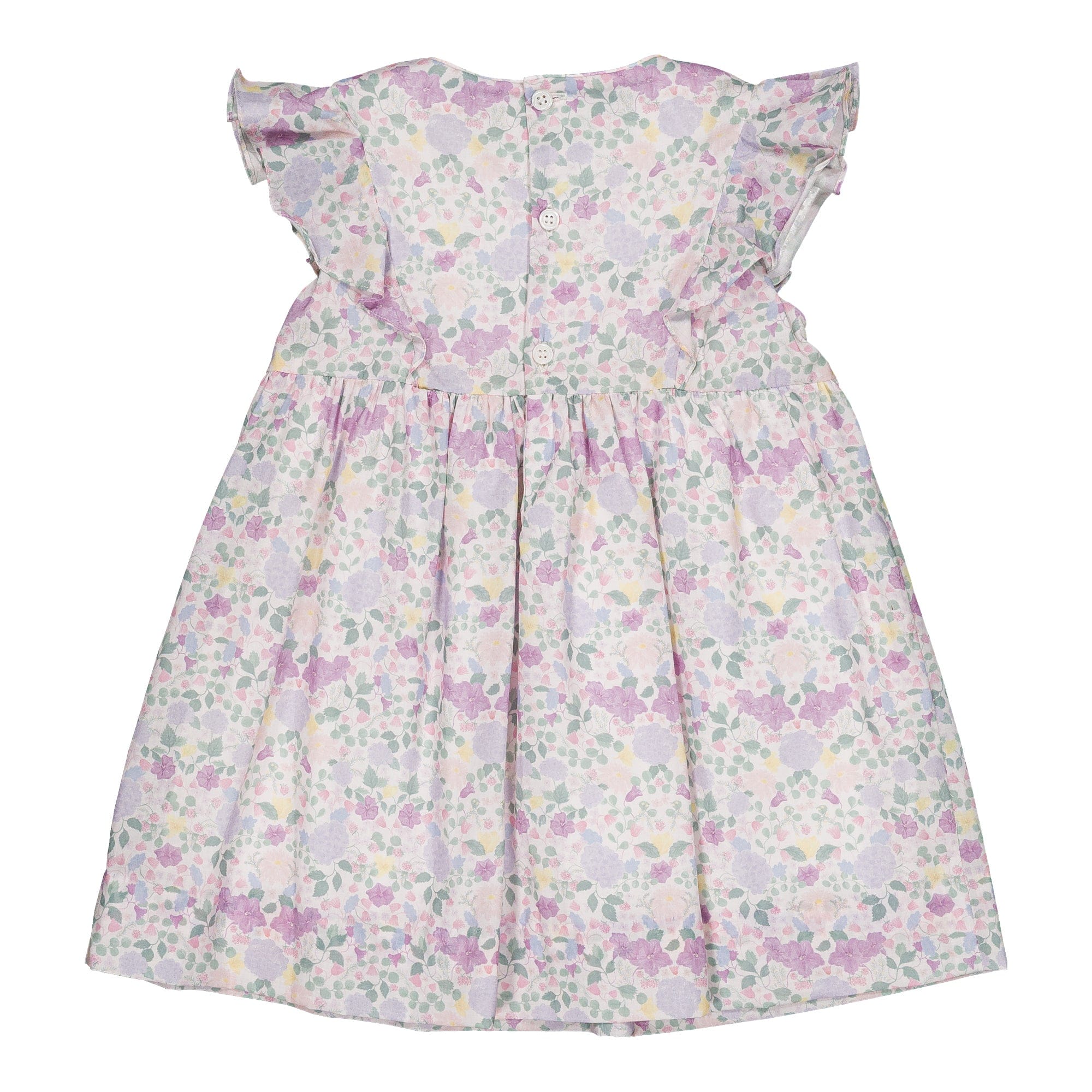 Léanne, smocked dress, in Exclusive Lilac and pink garden print
