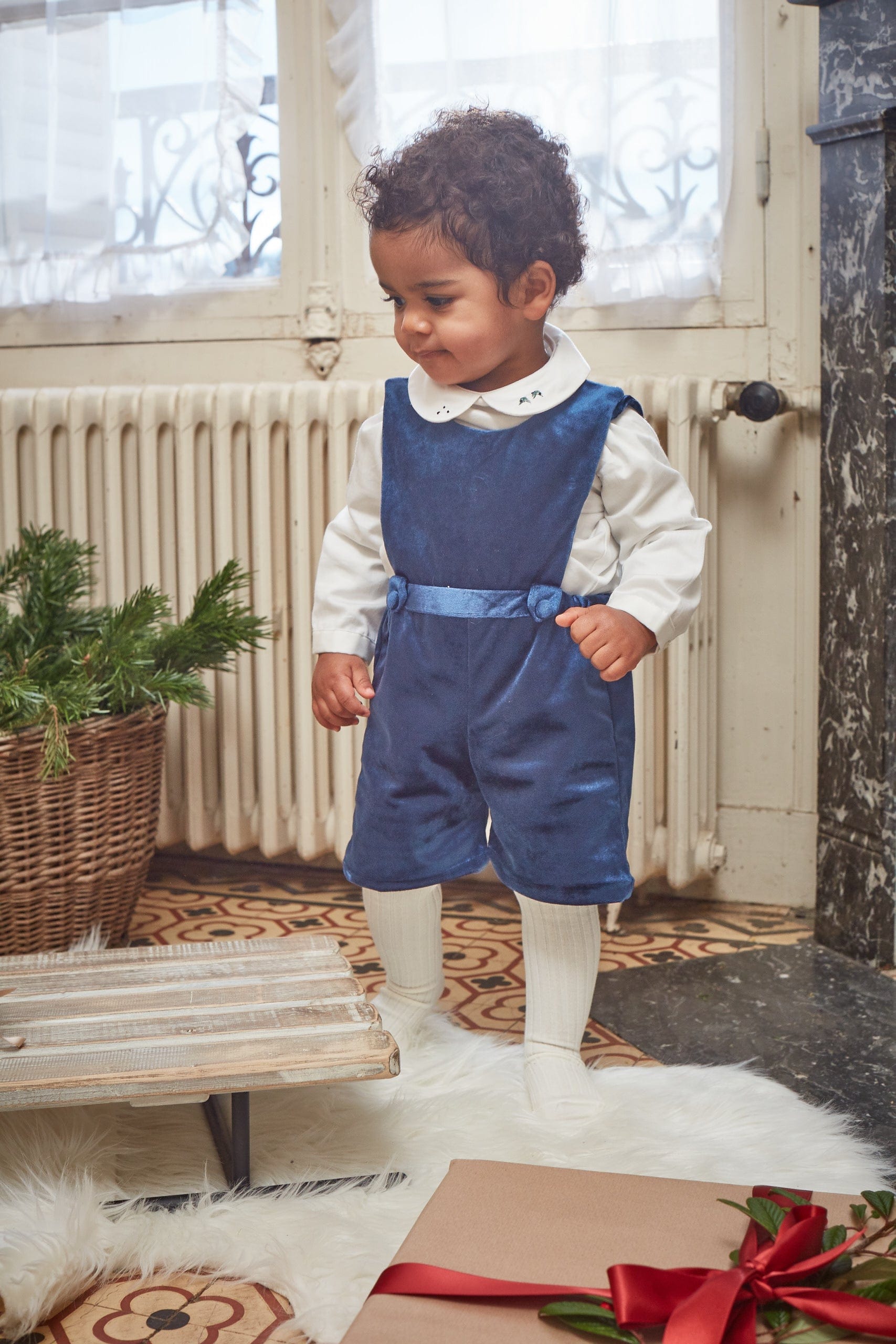 Léonard, barboteuse en velours marine