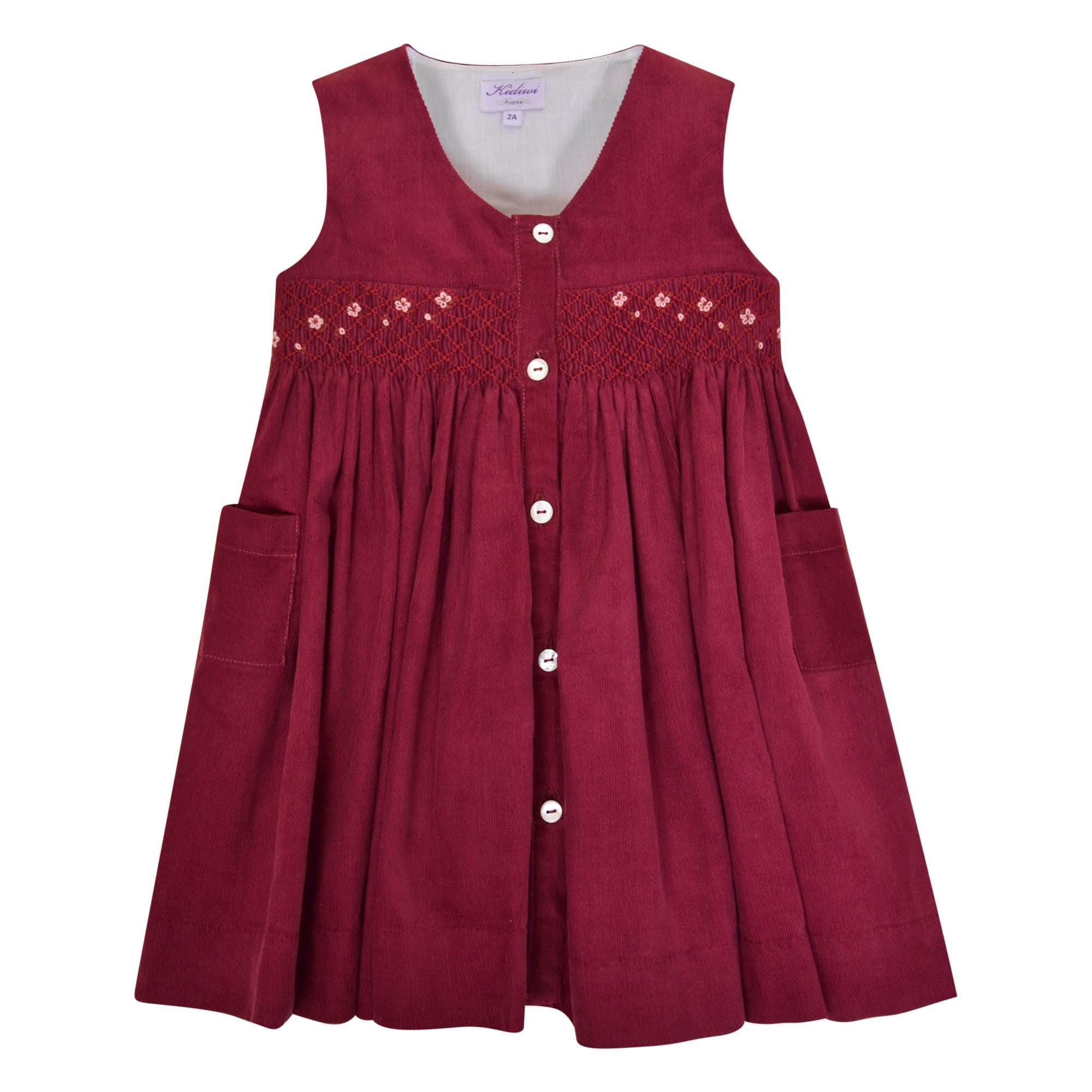 Lily, Chasuble dress, pockets and front opening, in burgundy corduroy