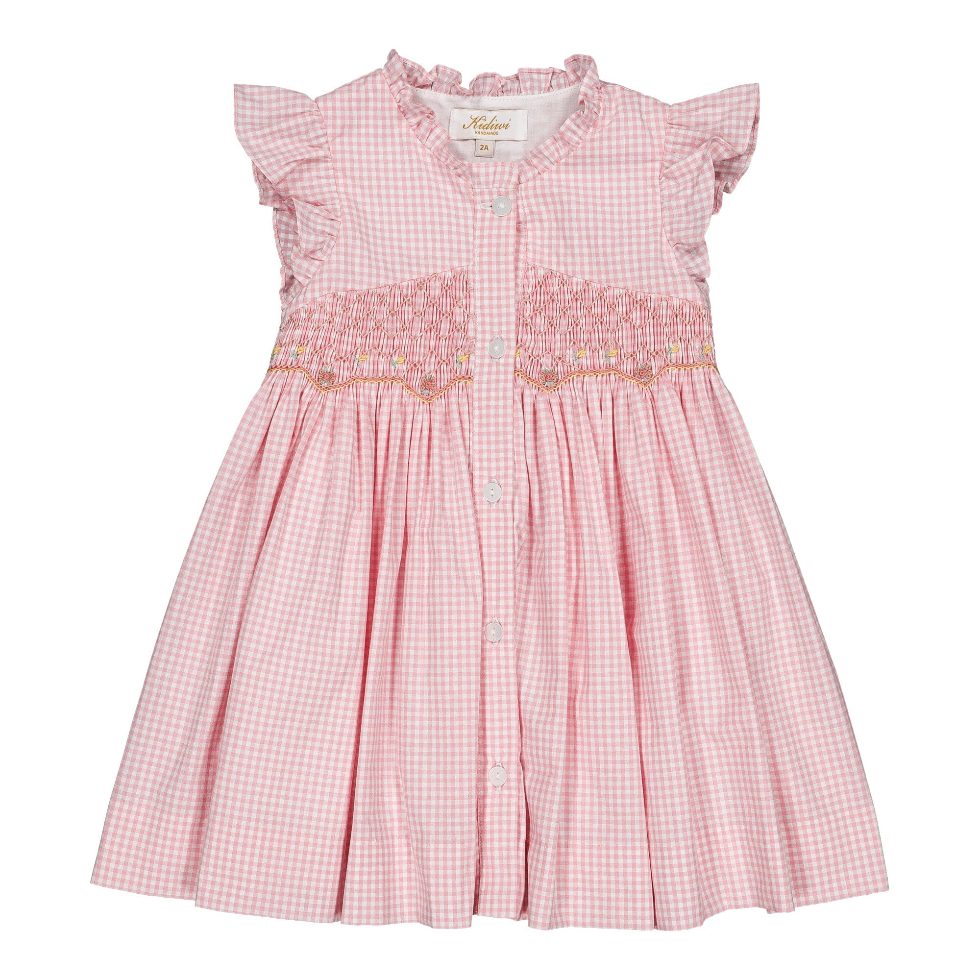 Lolyne, smocked dress, in Candy pink small gingham