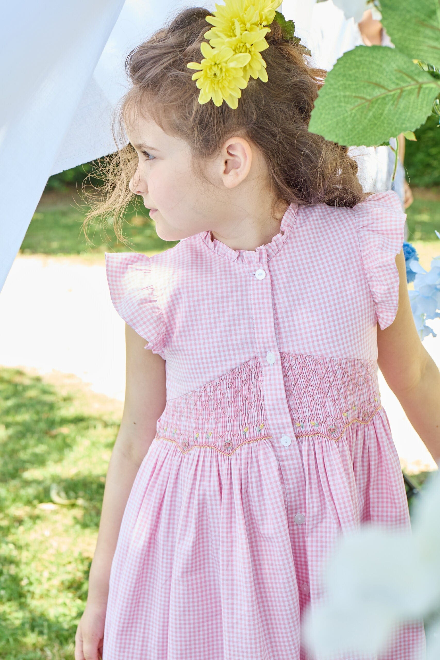 Lolyne, smocked dress, in Candy pink small gingham