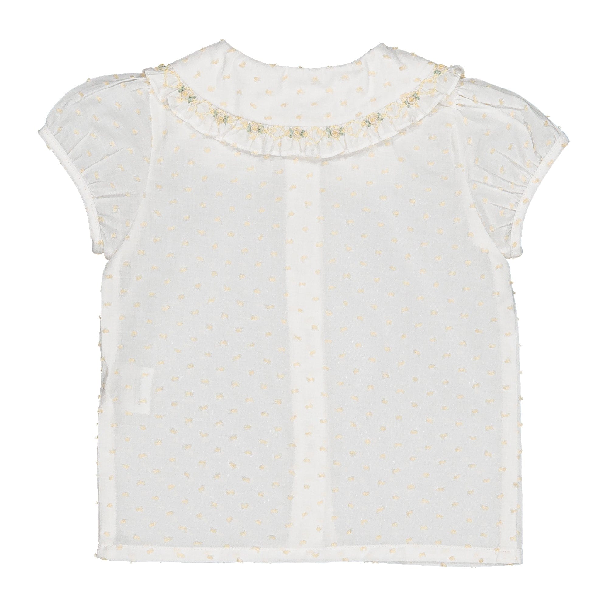 Lorena, chemisier pour fille, en voile blanc avec plumetis jaune