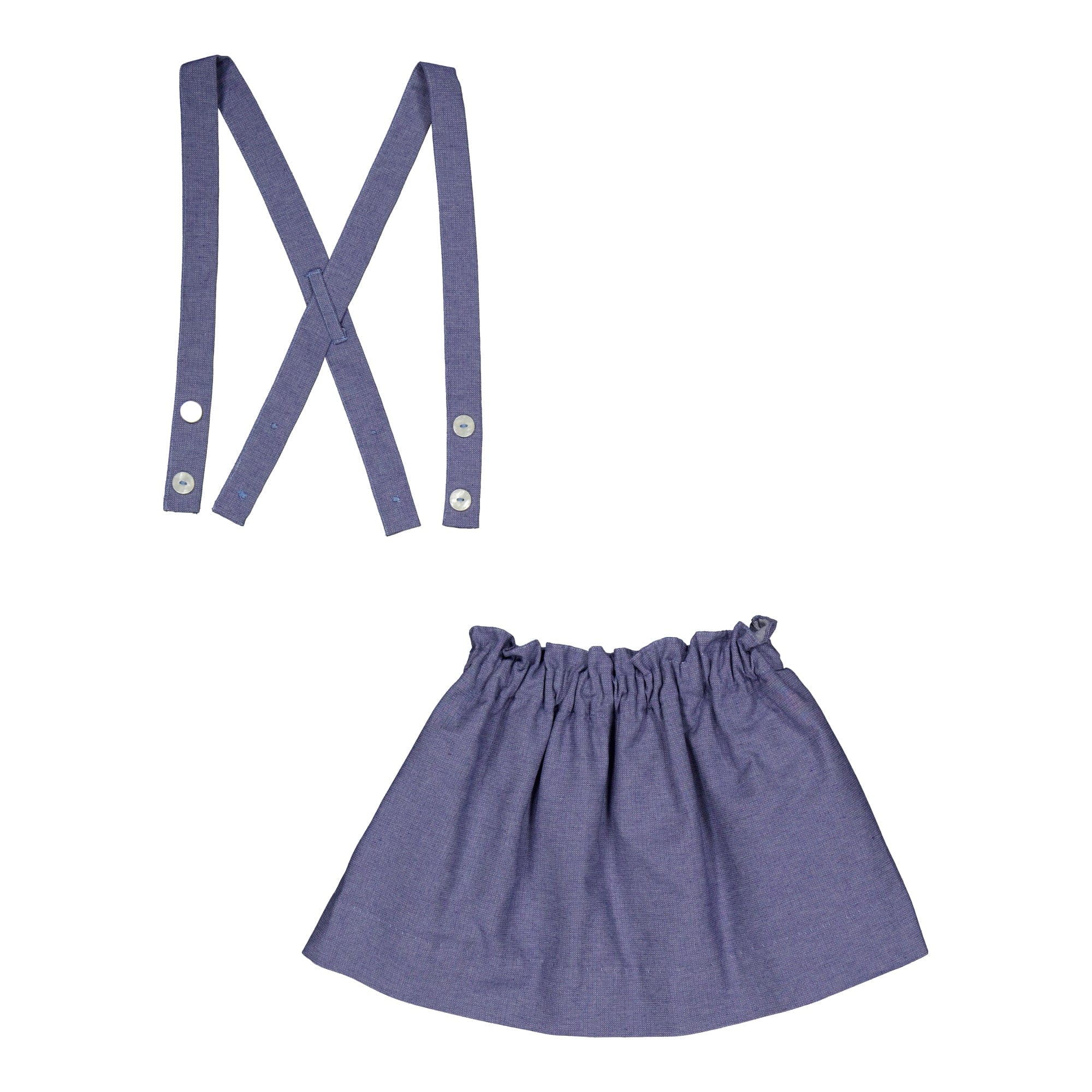 Louise, jupe smockée à chevrons bleu denim