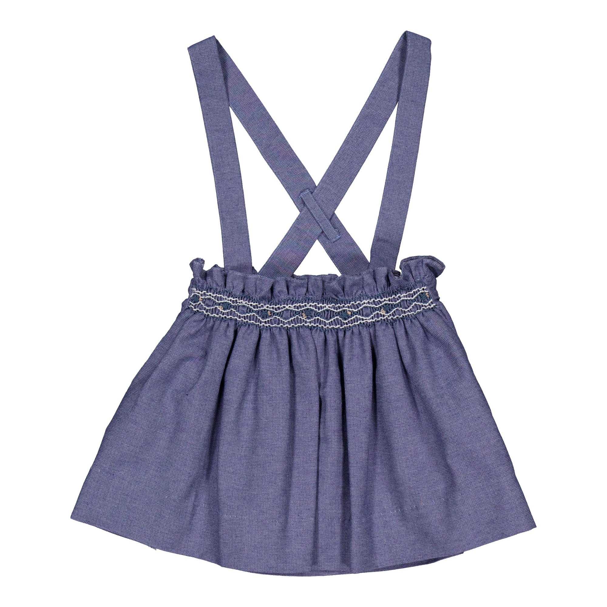 Louise, jupe smockée à chevrons bleu denim
