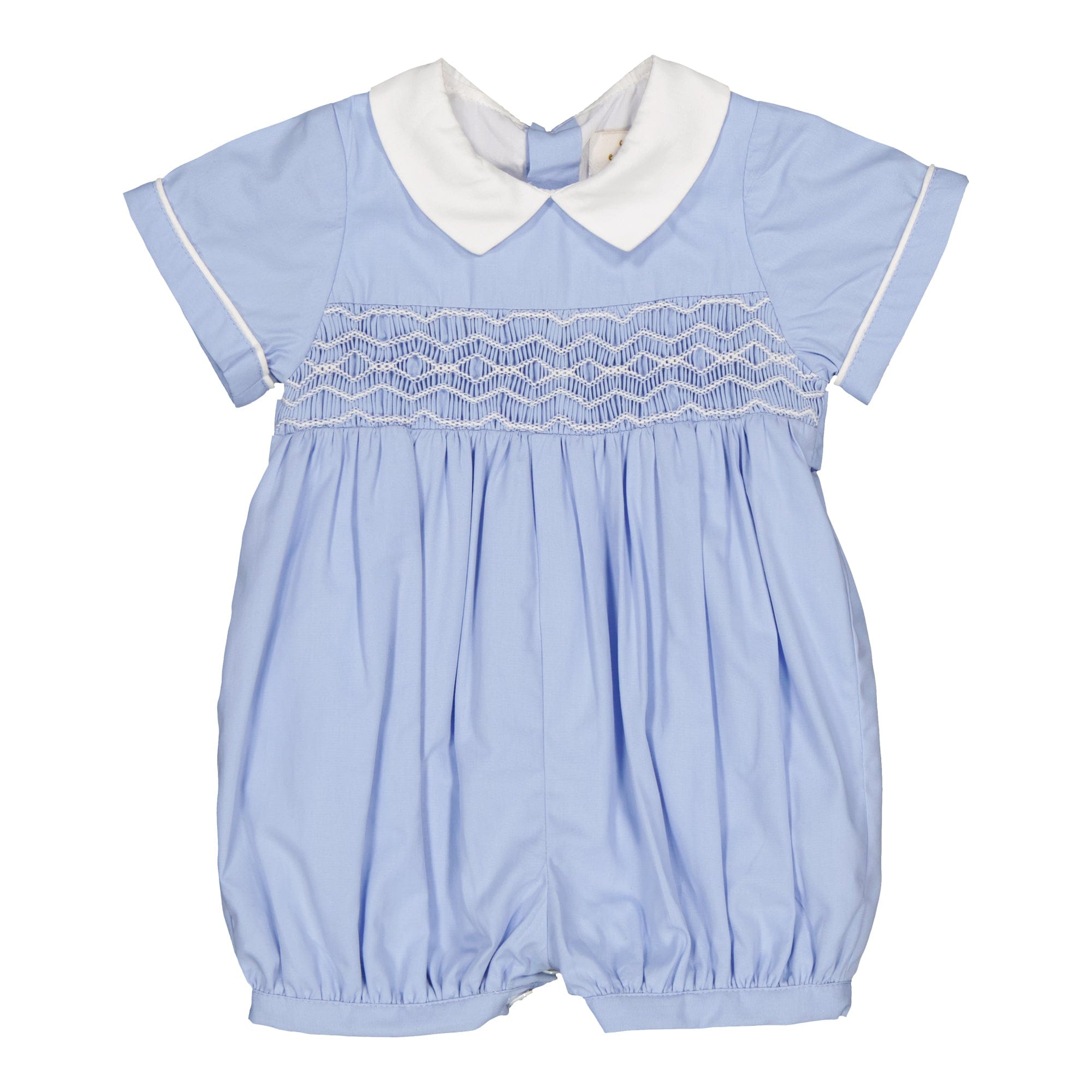 Mathéo, barboteuse smockée pour garçon, en popeline bleu barbeau TU275 - Popeline bleu barbeau