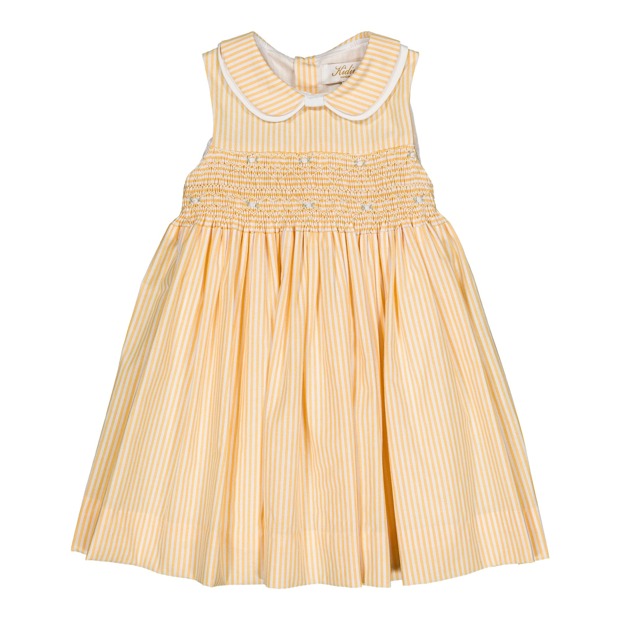 Maud, robe smockée, à petites rayures jaunes