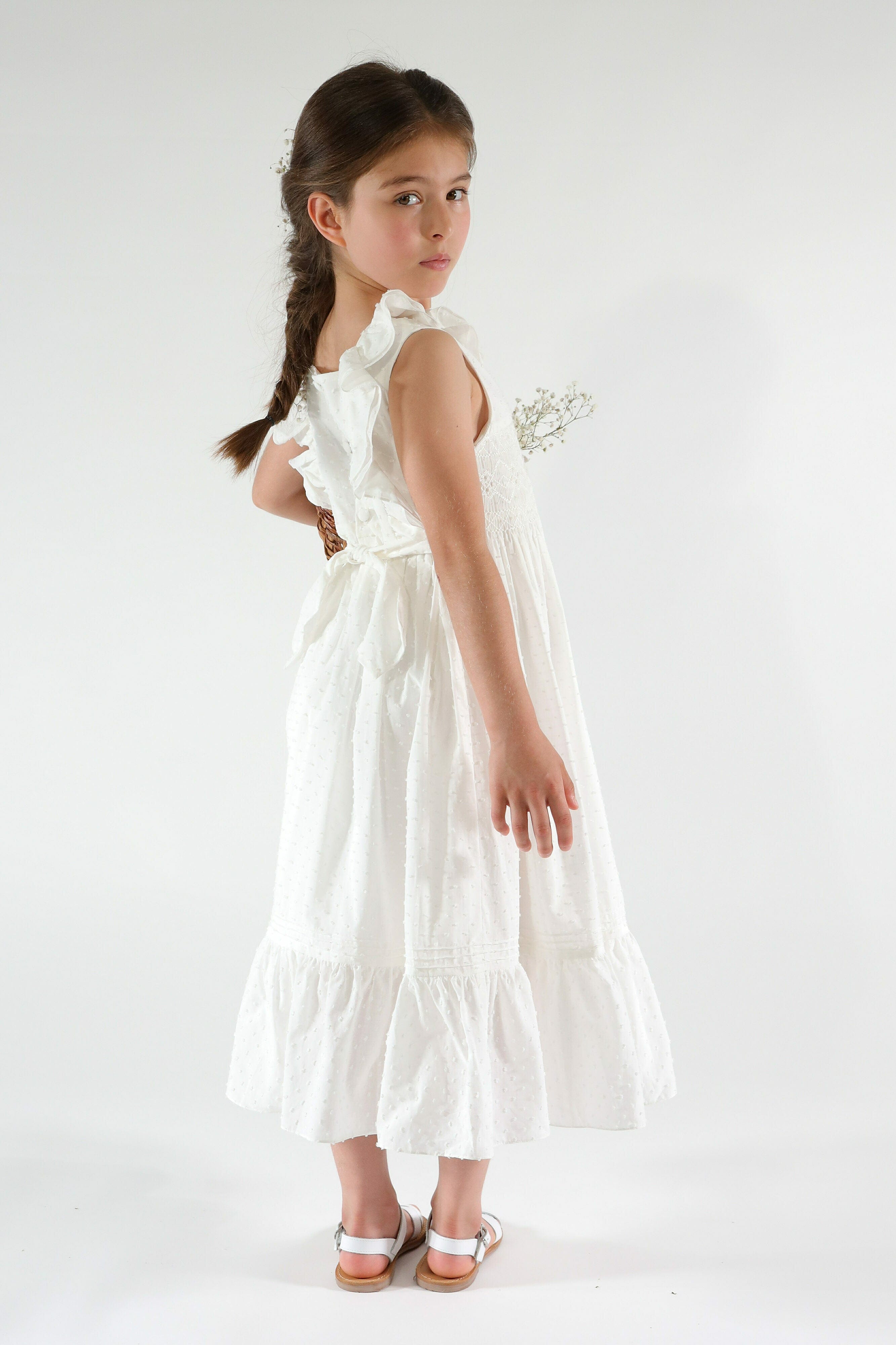 Mélanie, robe smockée, en Plumetis blanc cassé