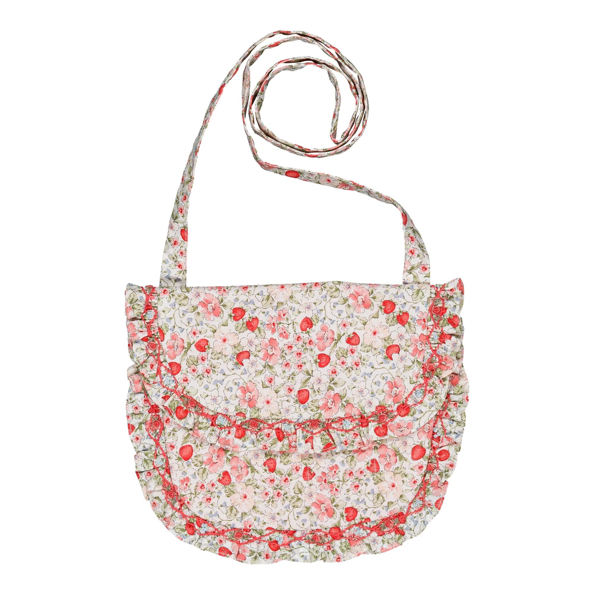 Mimosa, sac à bandoulière smocké, imprimé rouge cerise