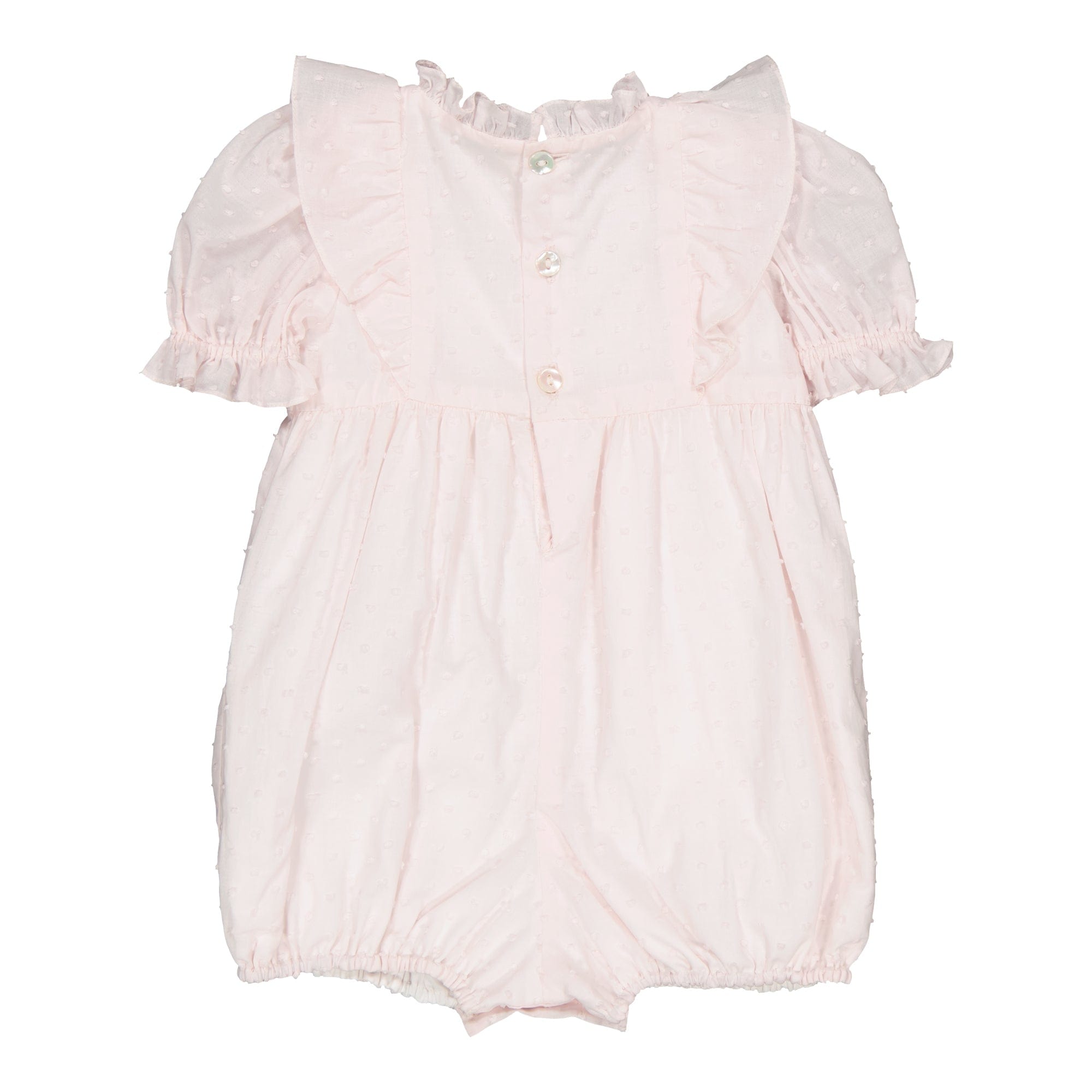 Nine, barboteuse smockée en plumetis rose poudrée