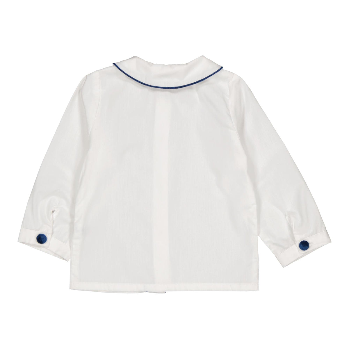 Noa, chemise en popeline blanche et passepoilée de velours marine