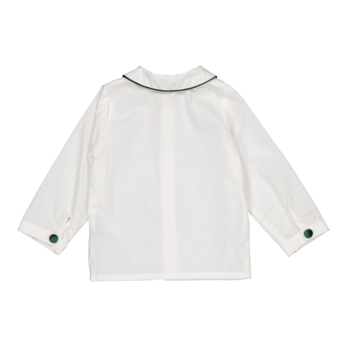 Noa, chemise en popeline blanche et passepoilée de velours vert