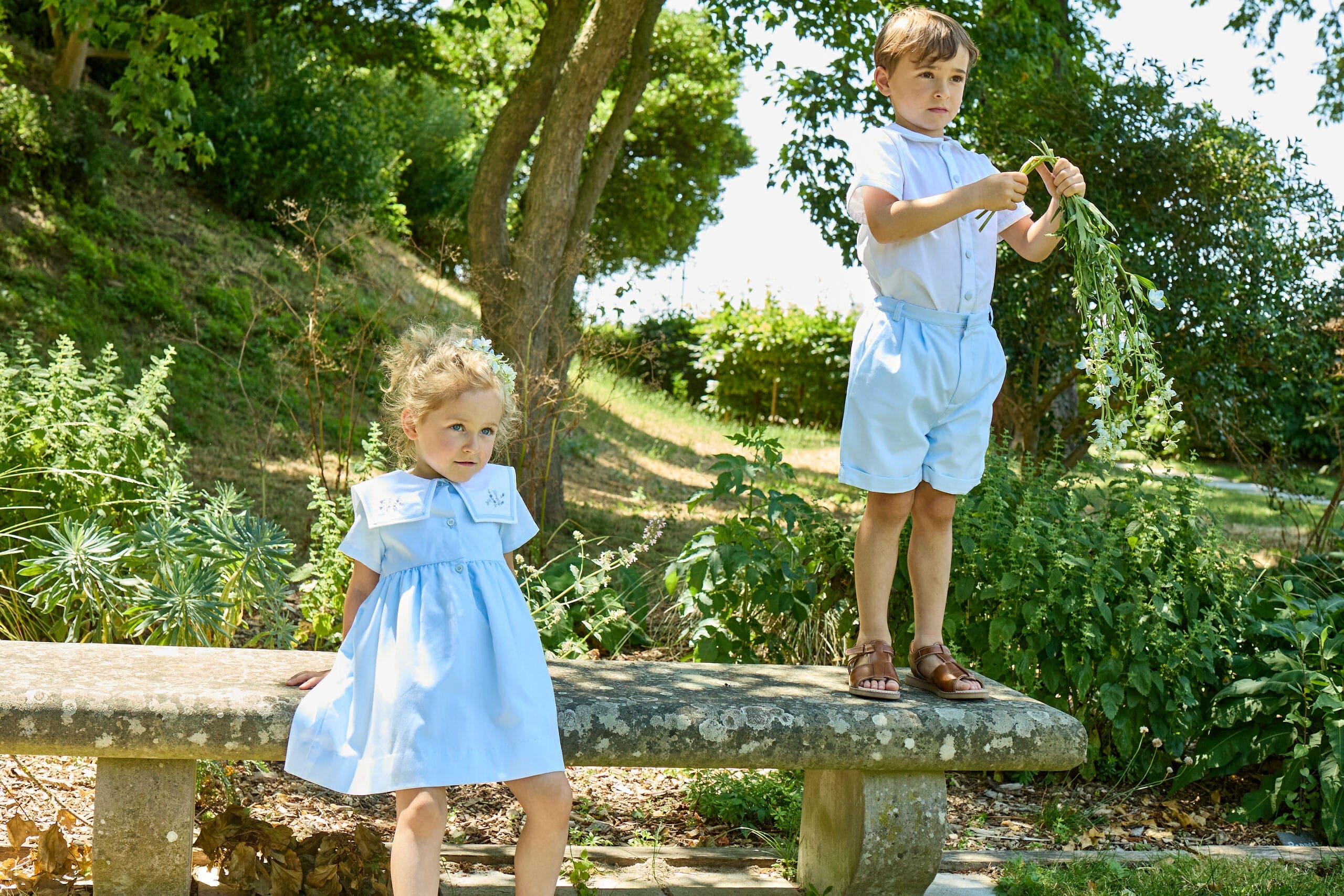 Noa MC, chemise garçon, en piqué bleu ciel