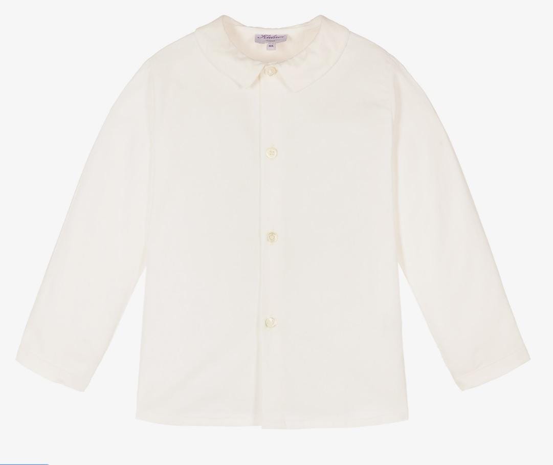 Noam, Chemise garçon manches longues, col mac milan, en Twill Bio écru - Noam, Boy's long-sleeved shirt, mac milan collar, in Organic off white Twill
