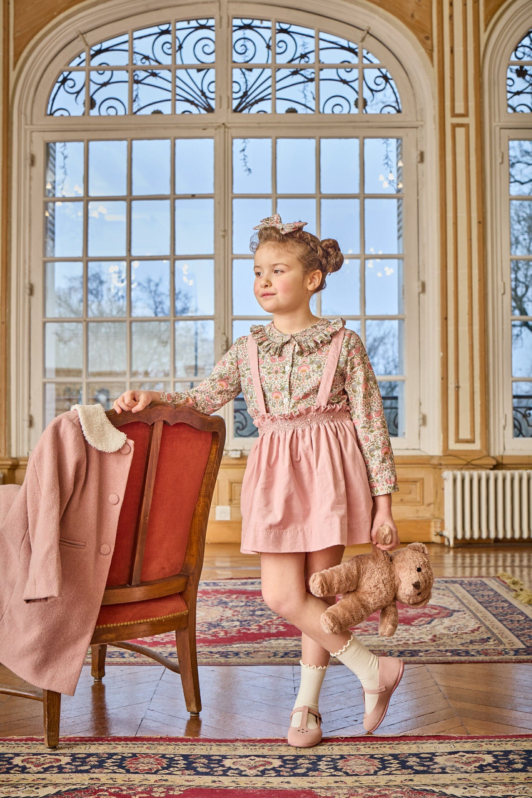 Nour, blouse fille imprimé baroque rose