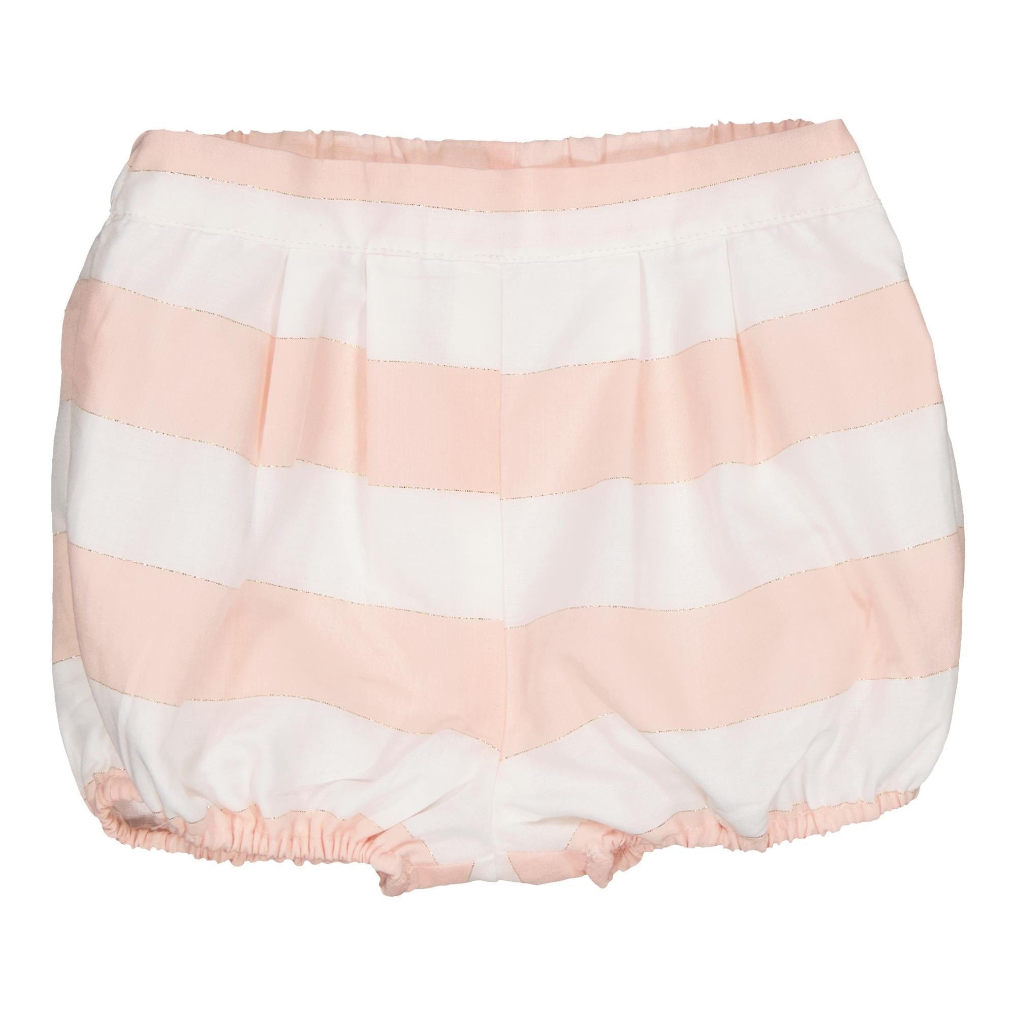 Pacôme, baby bloomer, larges rayures roses nude et lurex