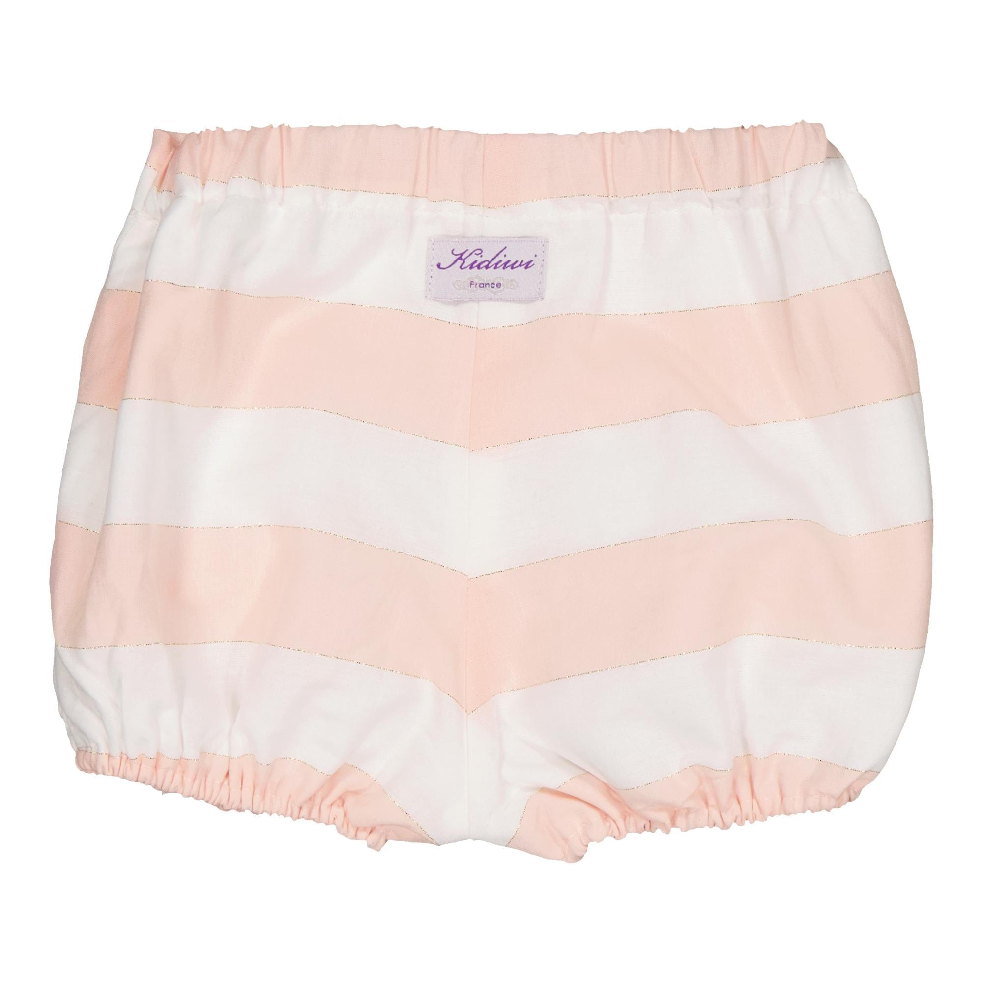 Pacôme, baby bloomer, larges rayures roses nude et lurex
